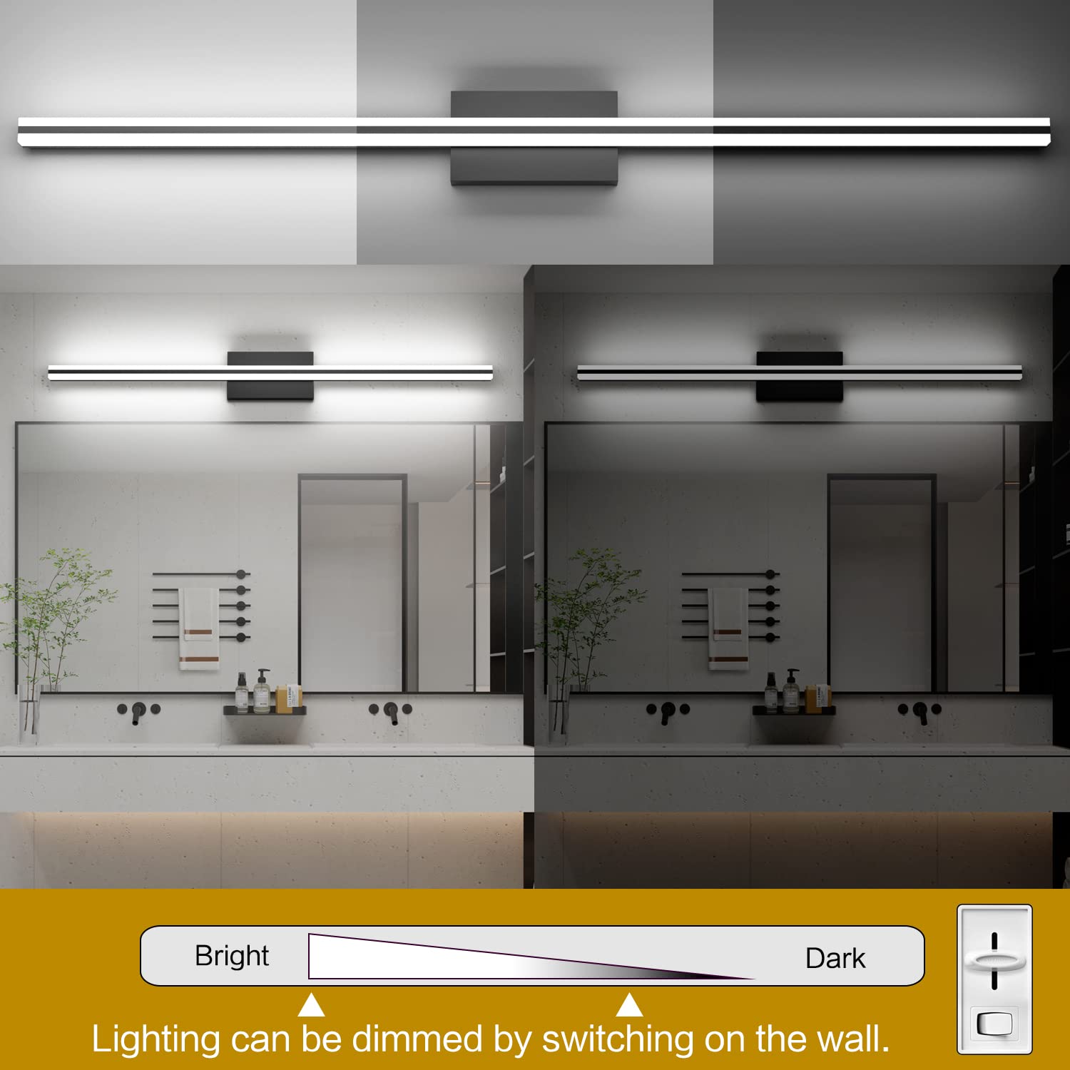 Solfart Black Bathroom Vanity Light Fixtures Over Mirror Dimmable Led 48 Inch Black Vanity Light Bar For Bath Modern Adjustable