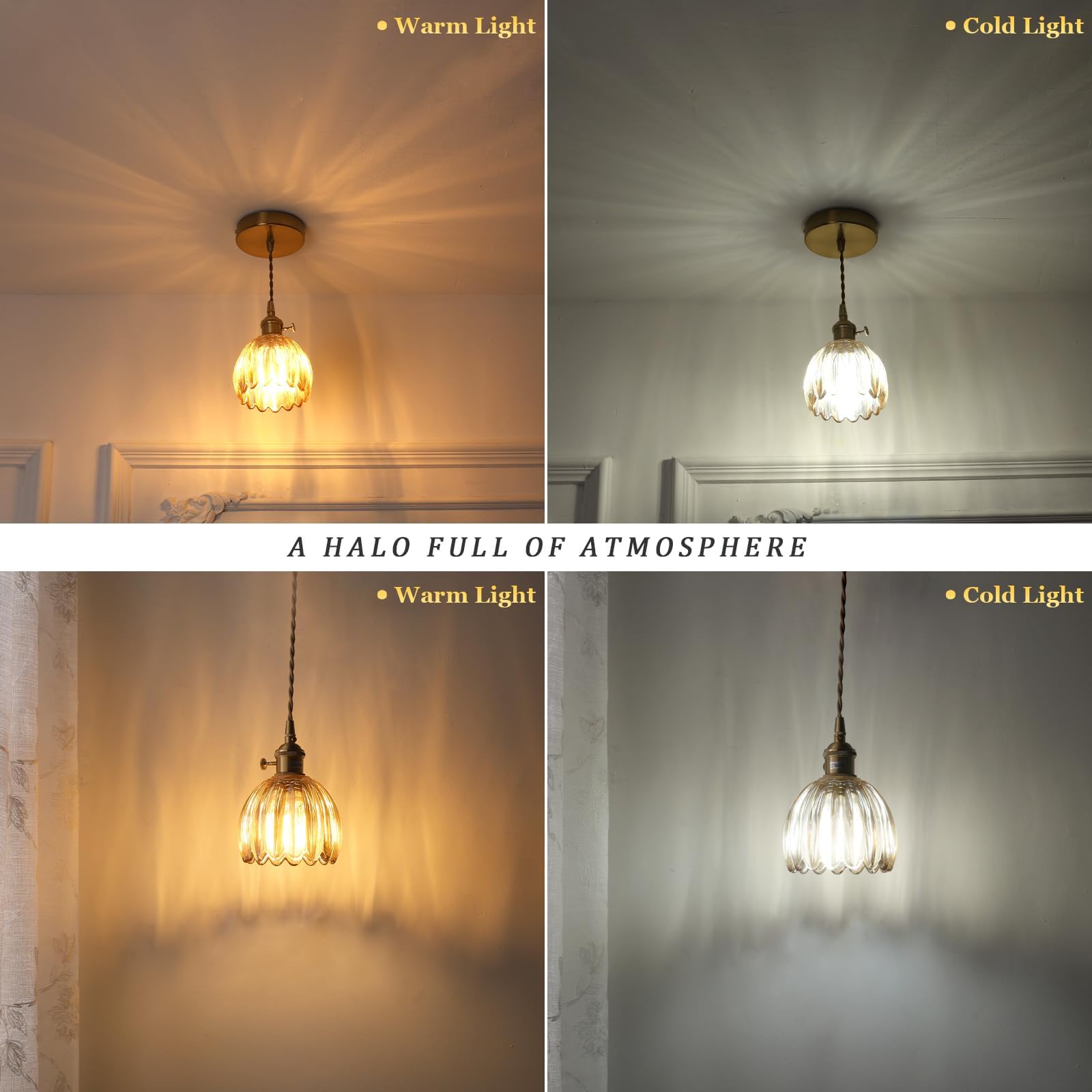 Shenmoyl Mini Pendant Light 2 Pack With Amber Tulip Glass Lmapshade, Brass Vintage Pendant Light Adjustable Hanging Light For Ki