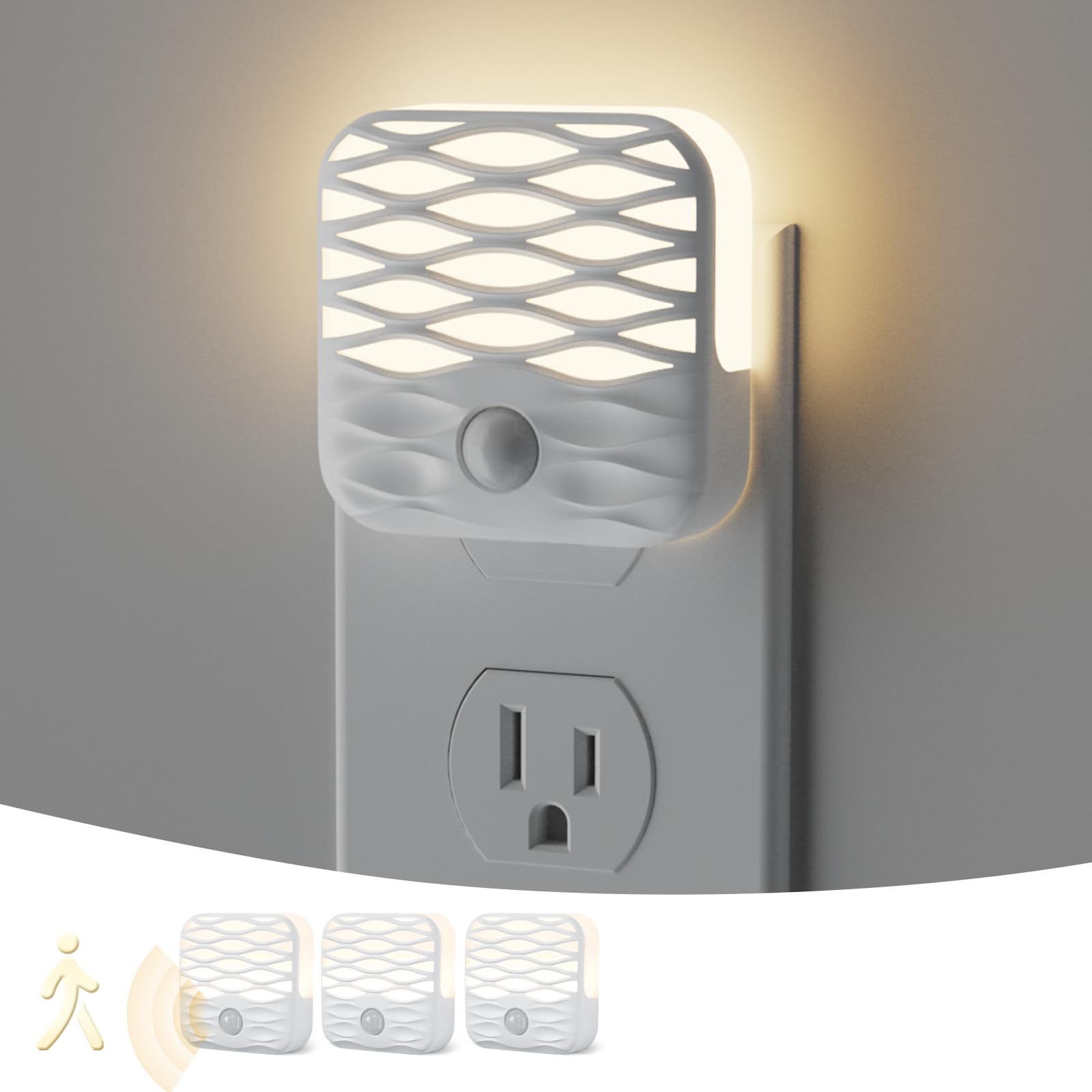 Dawnrise Night Lights Plug into Wall,Motion Sensor Nightlights Indoor with 3000K/ 10LM(3 Pack), LED Decorative Night Light for S
