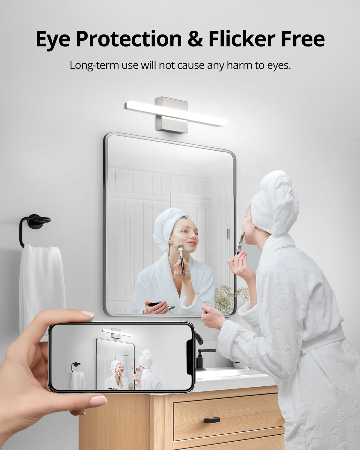 Combuh 16Inch Dimmable Led Bathroom Vanity Light Bar, Ip44 Over Mirror Chrome, 6000K