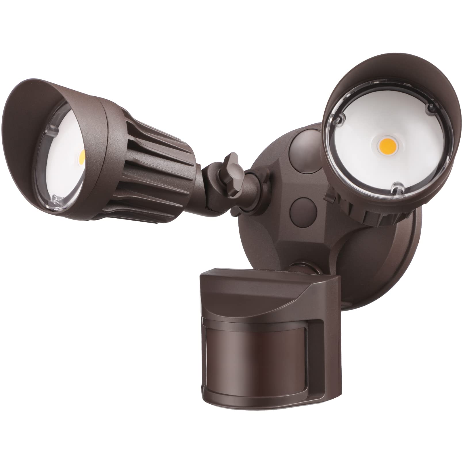 LEONLITE COB LED Security Light, Motion Sensor, 2 Head, Aluminum, IP65, 3000K Warm White, Model LHSCT-20WRSS30-BRZ,