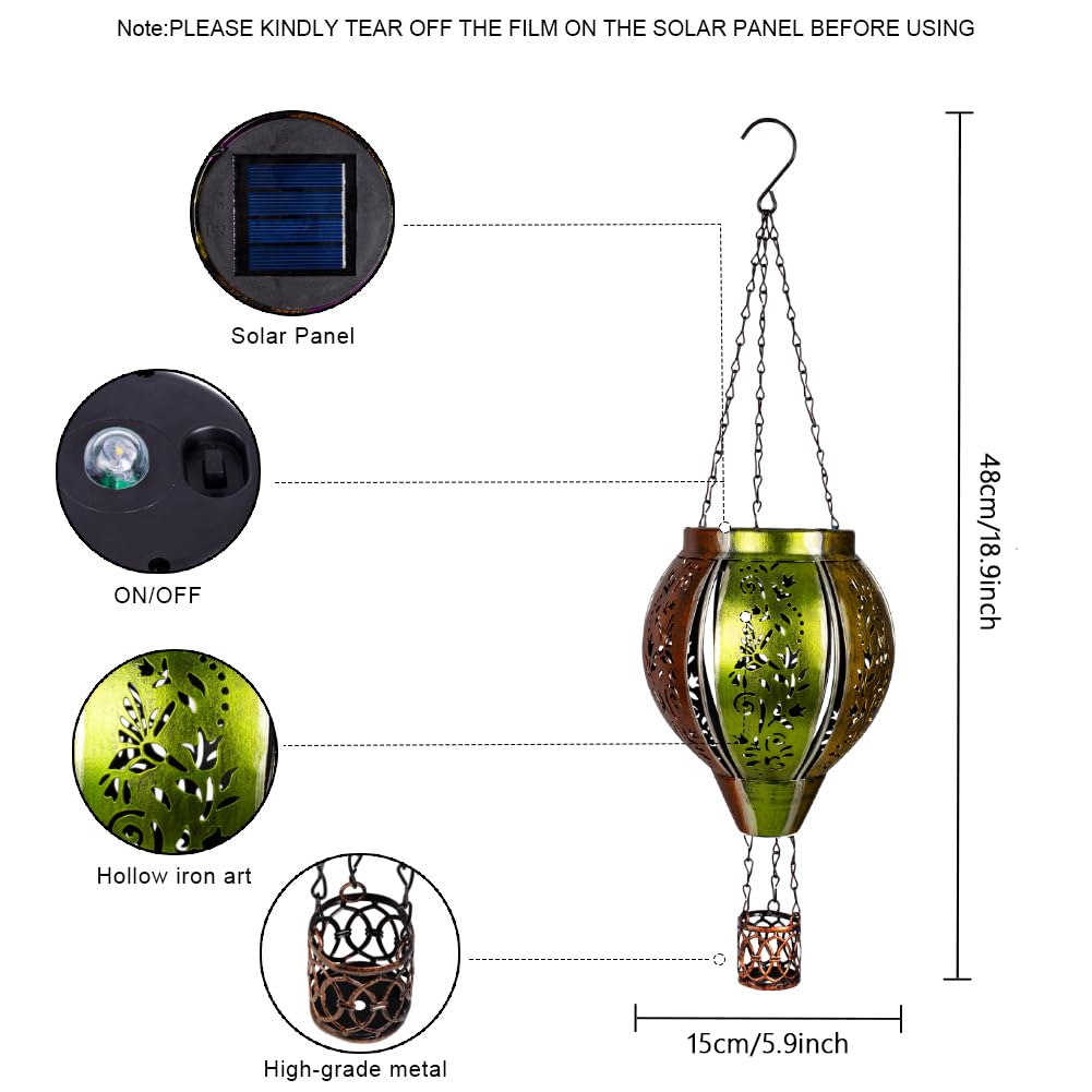 Stargarden Hummingbird Solar Lantern - Colorful Metal Hanging Lantern for Garden and Yard