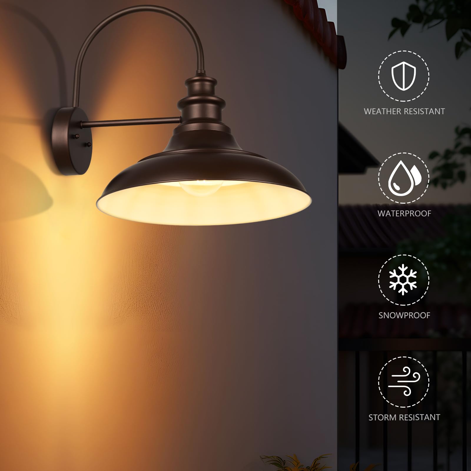 Diyel Outdoor Barn Light Fixtures  16 Inch Large Dome Farmhouse Exterior Wall Mount Lights  Rustic Wall Sconces Indoor Wall Lighting  Industrial Bronze White Lanterns For Porch  2 Pack
