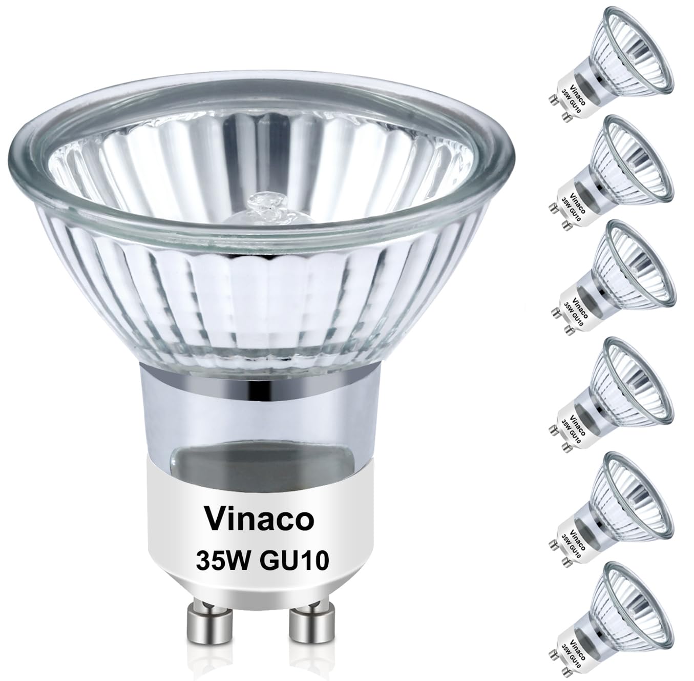 Vinaco Halogen GU10+C 120V 35W Long Lasting  Candle Warmer lamp Bulb 35 watt Warm White 2800K  Dimmable 35watt MR16 with Glass Cover for Track Lighting  Range Hood  Pack of 6