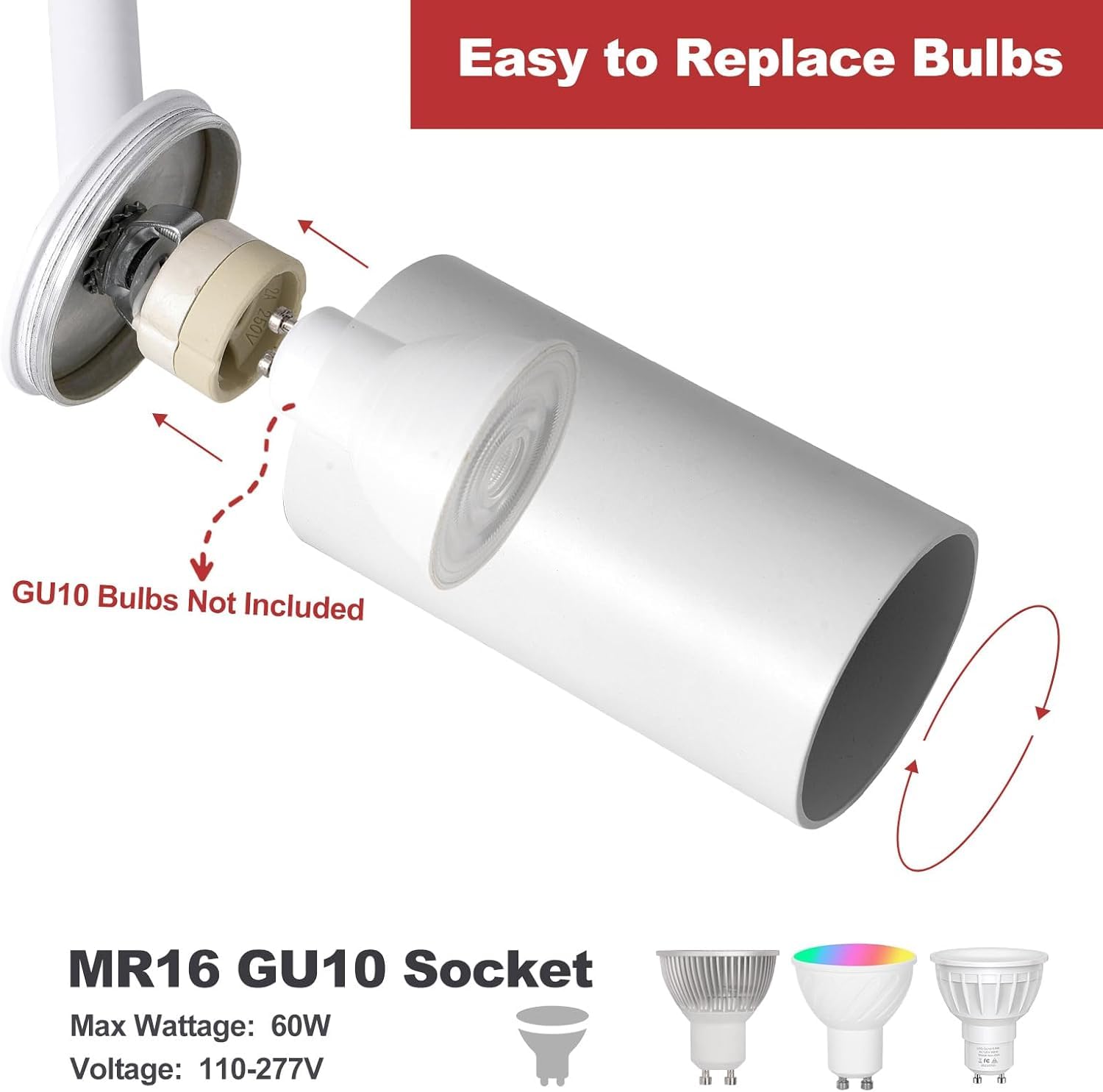 LRAEMXG 6-Light GU10 Track Lighting Kit, Modern White Aluminum Ceiling Fixtures, 6.6FT H Type Rails, Model GU10-008
