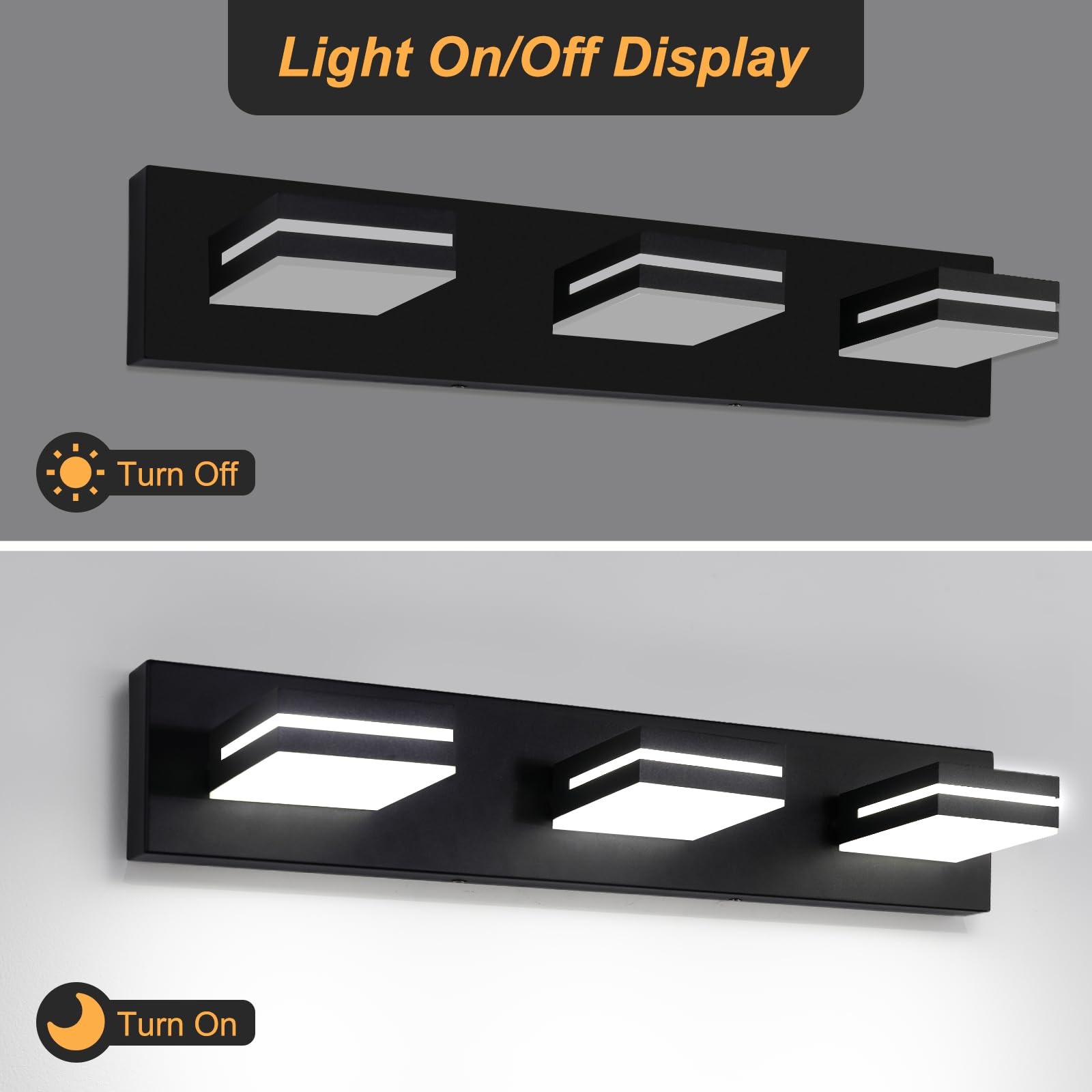 Okeli 3-Light Modern Led Vanity Light, Matte Black, 24 Inch, Etl Listed, Cold White