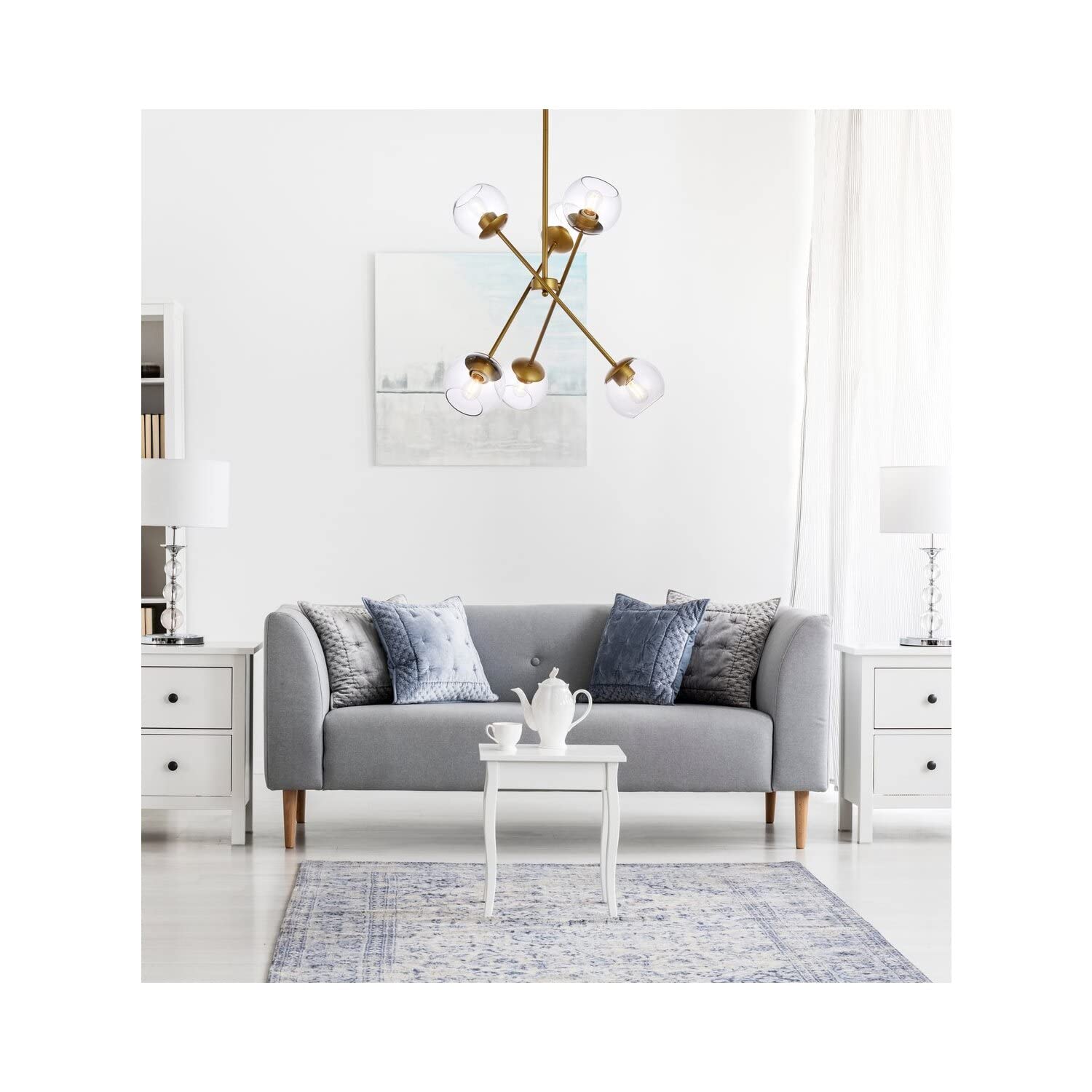 Living District Axl 6-Light Mid-Century Metal Pendant in Brass and Clear