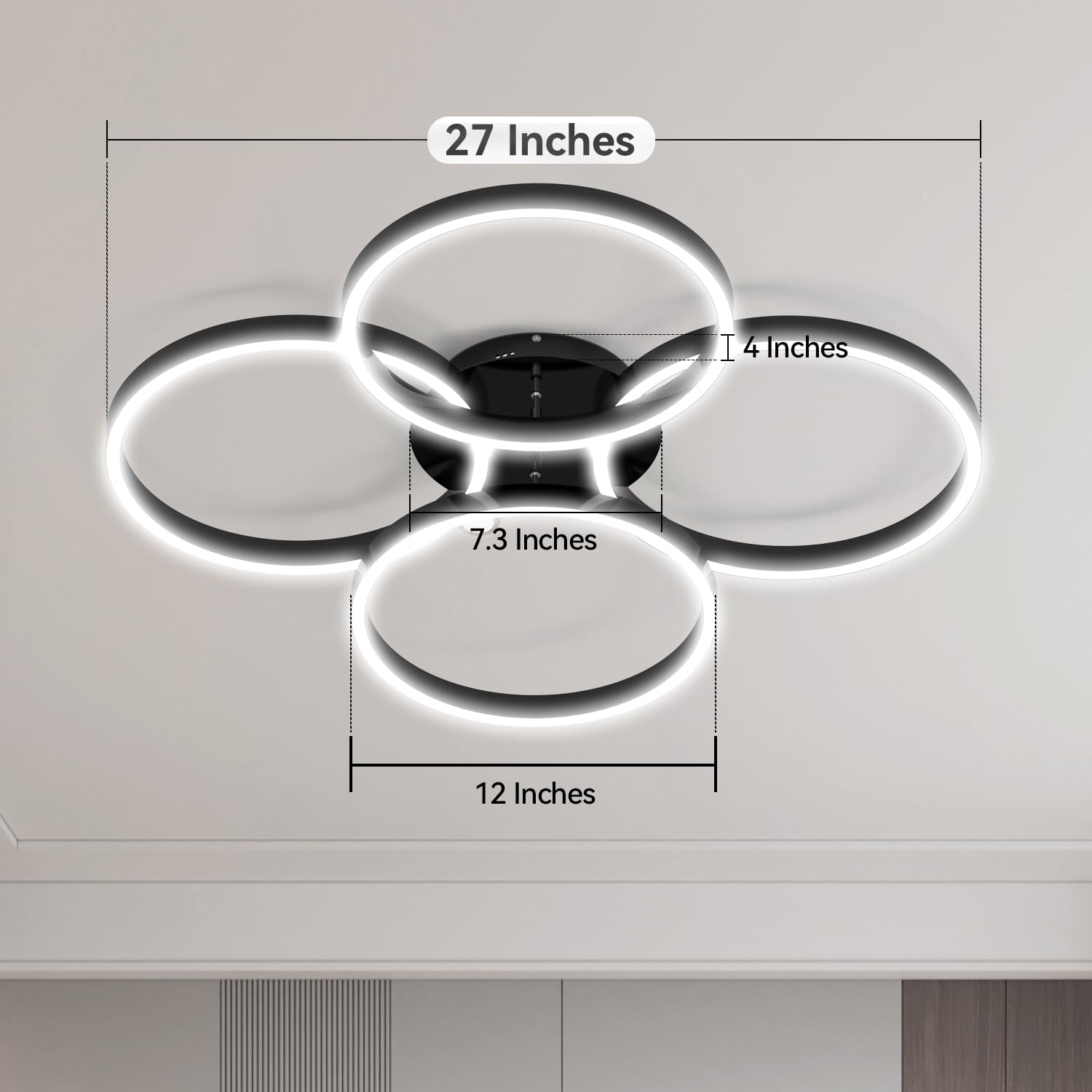 LOFIKEDI 30W LED Ceiling Light, 4 Ring Design, Dimmable 3500K-6500K, Flush Mount, Black, Model YF-LED2702-B