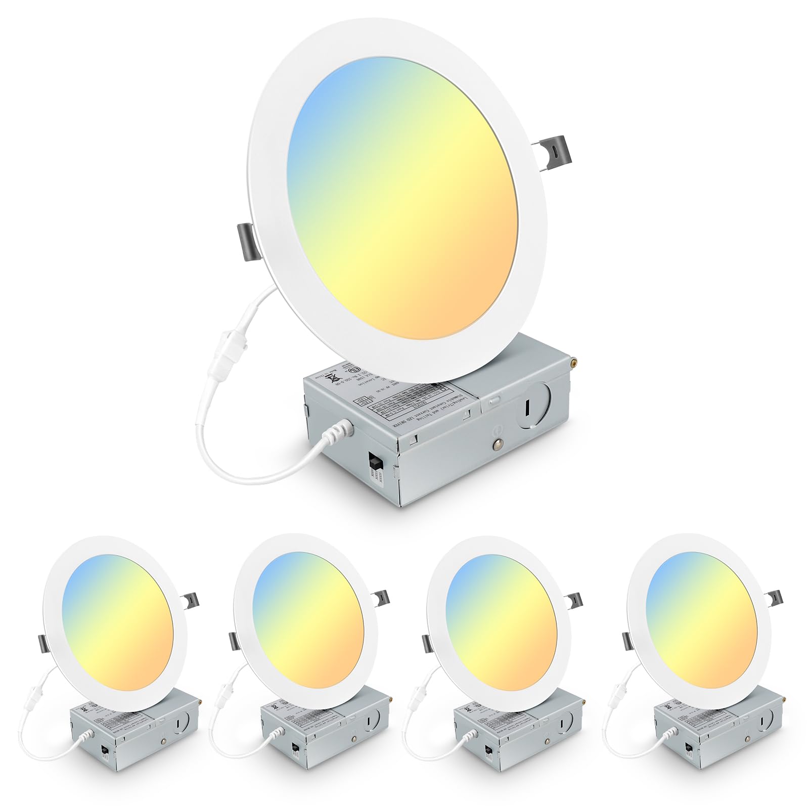 Elaruslux 4 Pack 7 Inch 3Cct Ultra-Thin Led Recessed Light With Junction Box, 3000K/4500K/6000K Selectable, 18W Eqv 125W, Dimmable Canless Downlight, 1600Lm High Brightness(4-Pack)