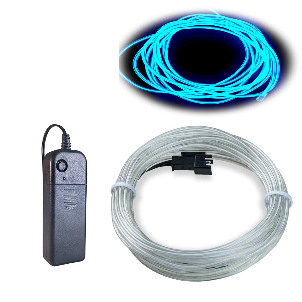 Maxlax El Wire Ice Blue, 32.8Ft/10M Portable Battery Pack Neon Lights Strip 360° Cuttable Glowing Rope Lights For Parties, Halloween, Diy Decoration