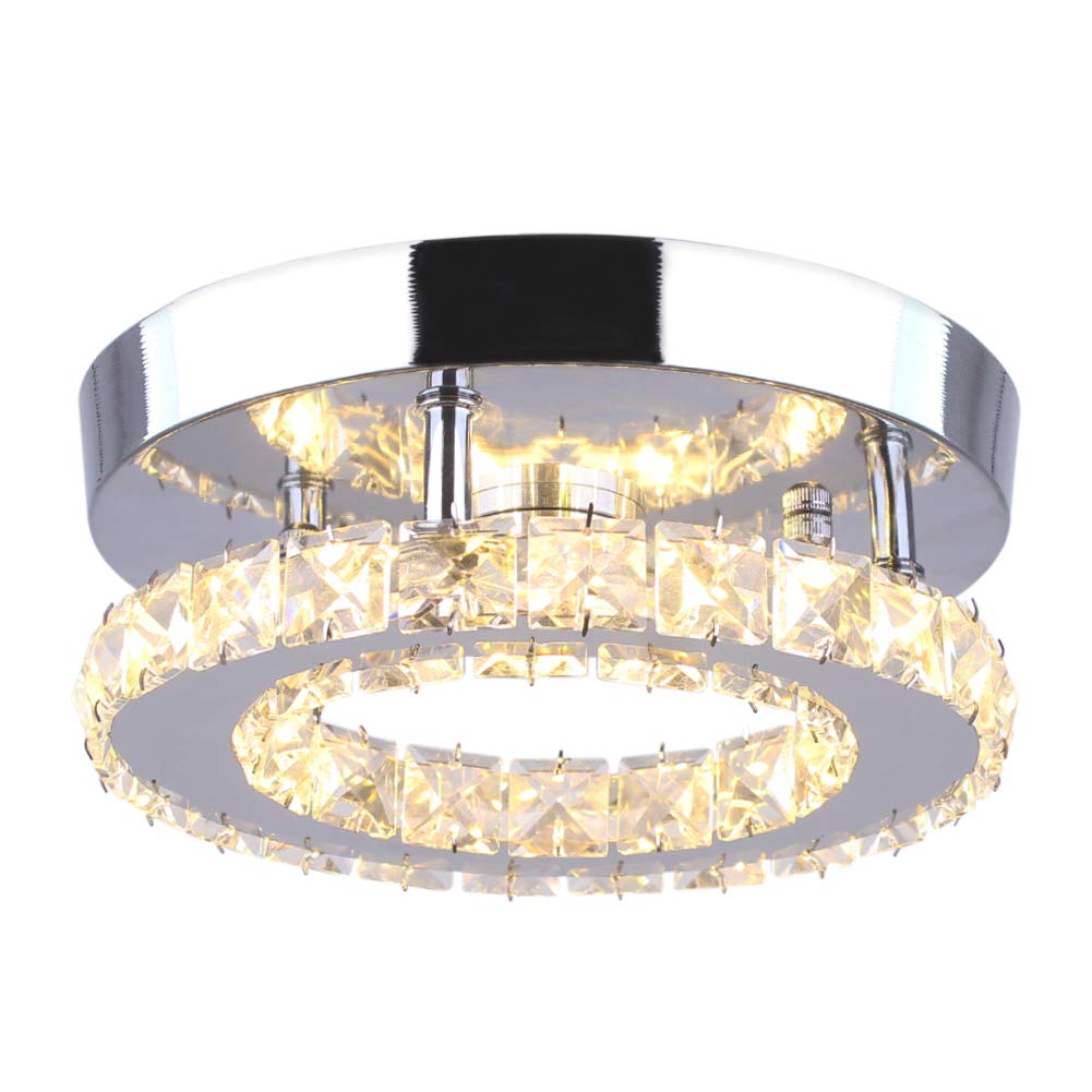 diisunbihuo Modern Mini LED Chandelier Crystal Lamp Semi Flush Mount Round Warm White for Bedrooms and Dining Rooms