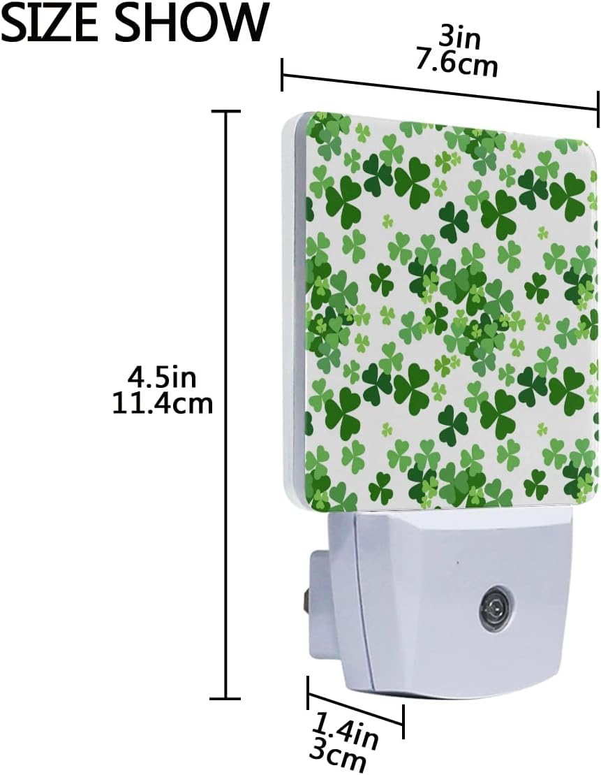Green Lucky Clover Plug-In Night Light,St Patrick'S Day Shamrocks Lamp Auto Dusk To Dawn Sensor Nightlights Plug Into Wall,Energ