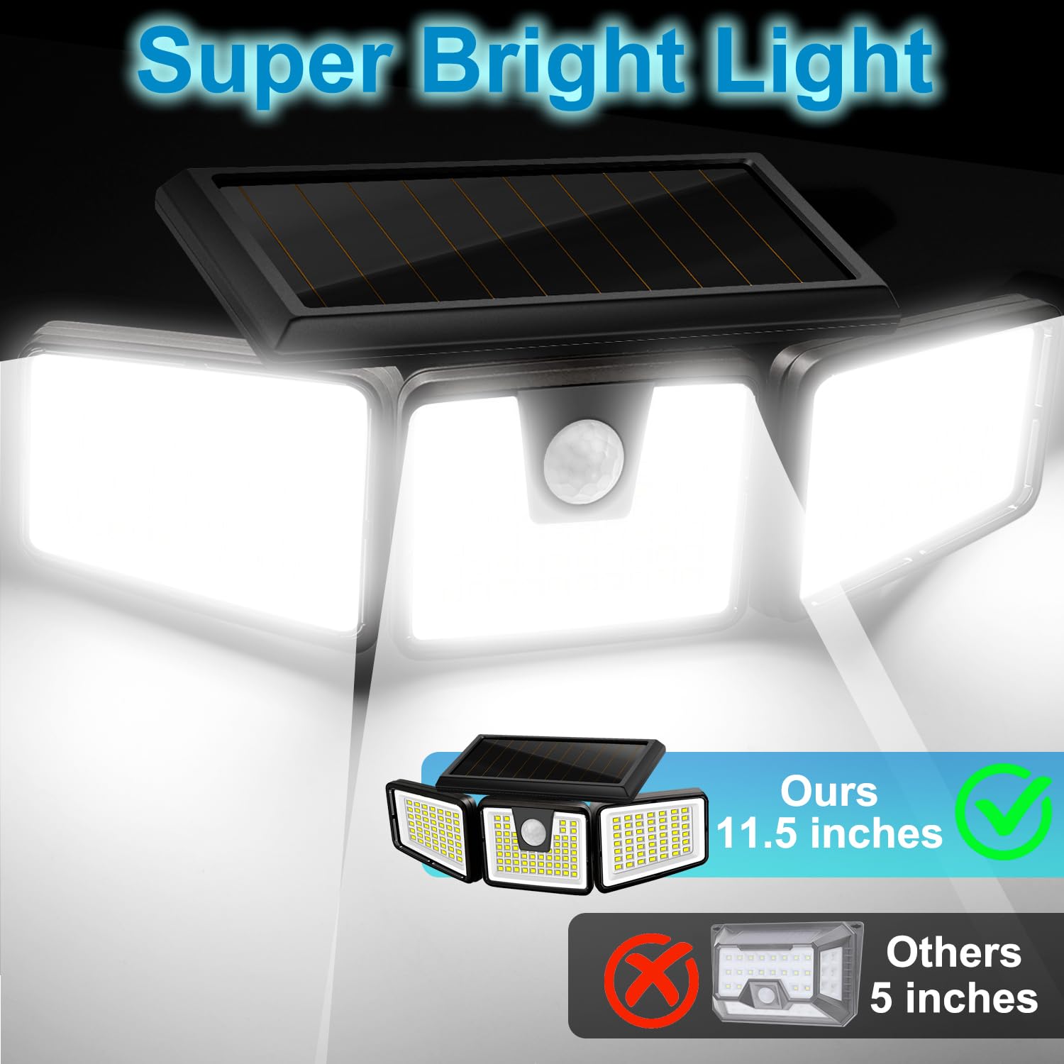 AmeriTop Solar Motion Sensor Lights - 2 Pack 233 LED, 3 Adjustable Heads, 270° Wide Angle, IP65 Waterproof, Daylight