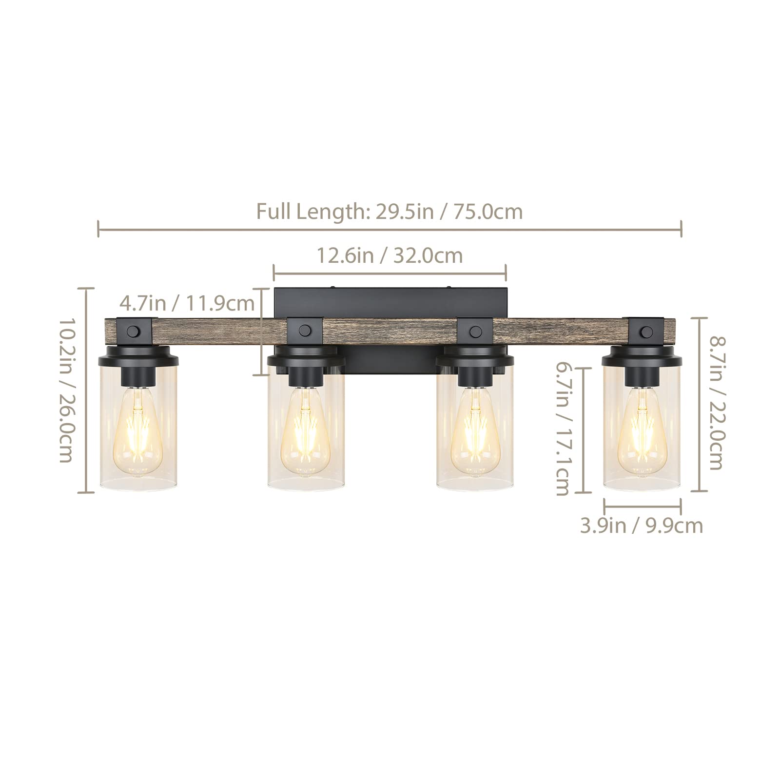 Goyeel 4-Light Farmhouse Bathroom Vanity Light - Rustic Wooden Sconces For Mirror & Hallway