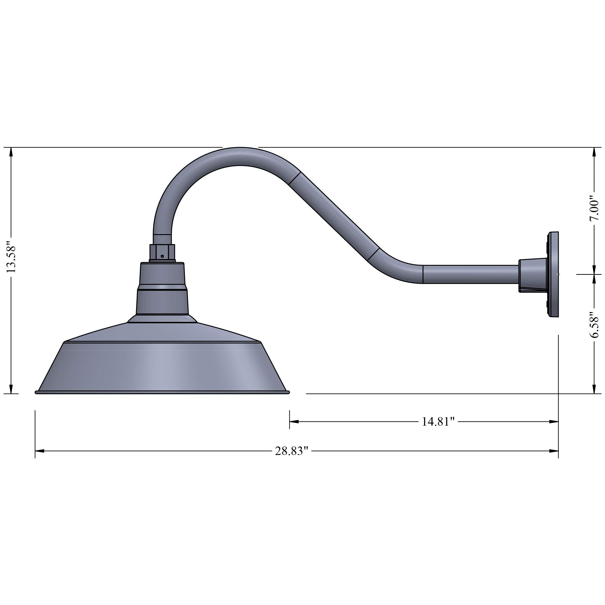 14In. White Outdoor Gooseneck Barn Light Fixture With 22In. Long Extension Arm - Wall Sconce Farmhouse, Vintage, Antique Style -