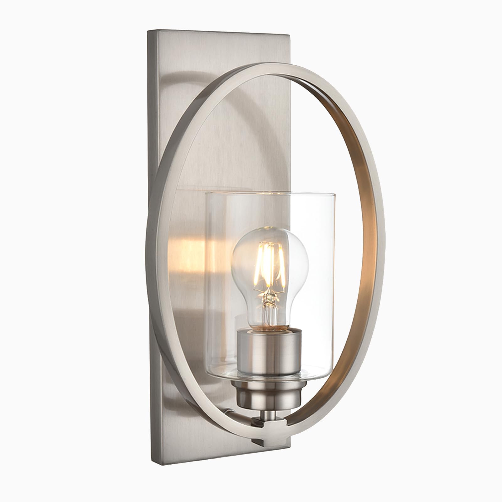 A1A9 Brushed Nickel Wall Sconce Light, 1-Light Vintage Candle Wall Sconces With Glass Shade, E26 Base, Indoor Dimmable Bathroom