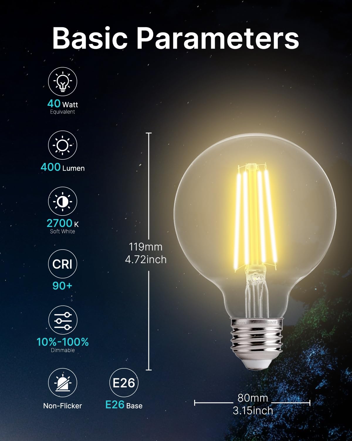 Flsnt 6 Pack G25 Led Globe Edison Bulbs For Bathroom Vanity & Mirror Lighting, 2700K Soft White, Cri90+ Dimmable, 40W Equivalent