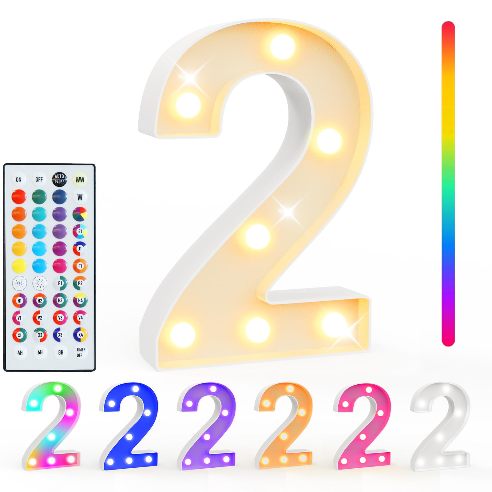 Pooqla Colorful Light Up Numbers  35 Colors Led Marquee Number Lights For 2Nd Birthday Decorations With Remote  Rgb Lighted Numbers Gift For Girls Boys Party Night Light Wedding Home Decor  Number 2