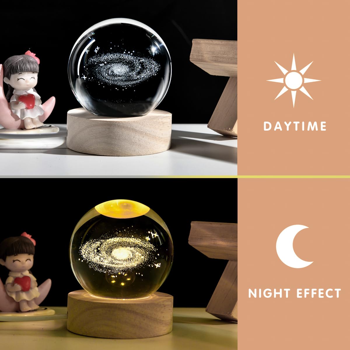 QIANCHANG 3D Galaxy Crystal Ball Night Light, Milky Way Glass Sphere Lamp, 2.4 in, Crystal Material, Decorative Paperweight