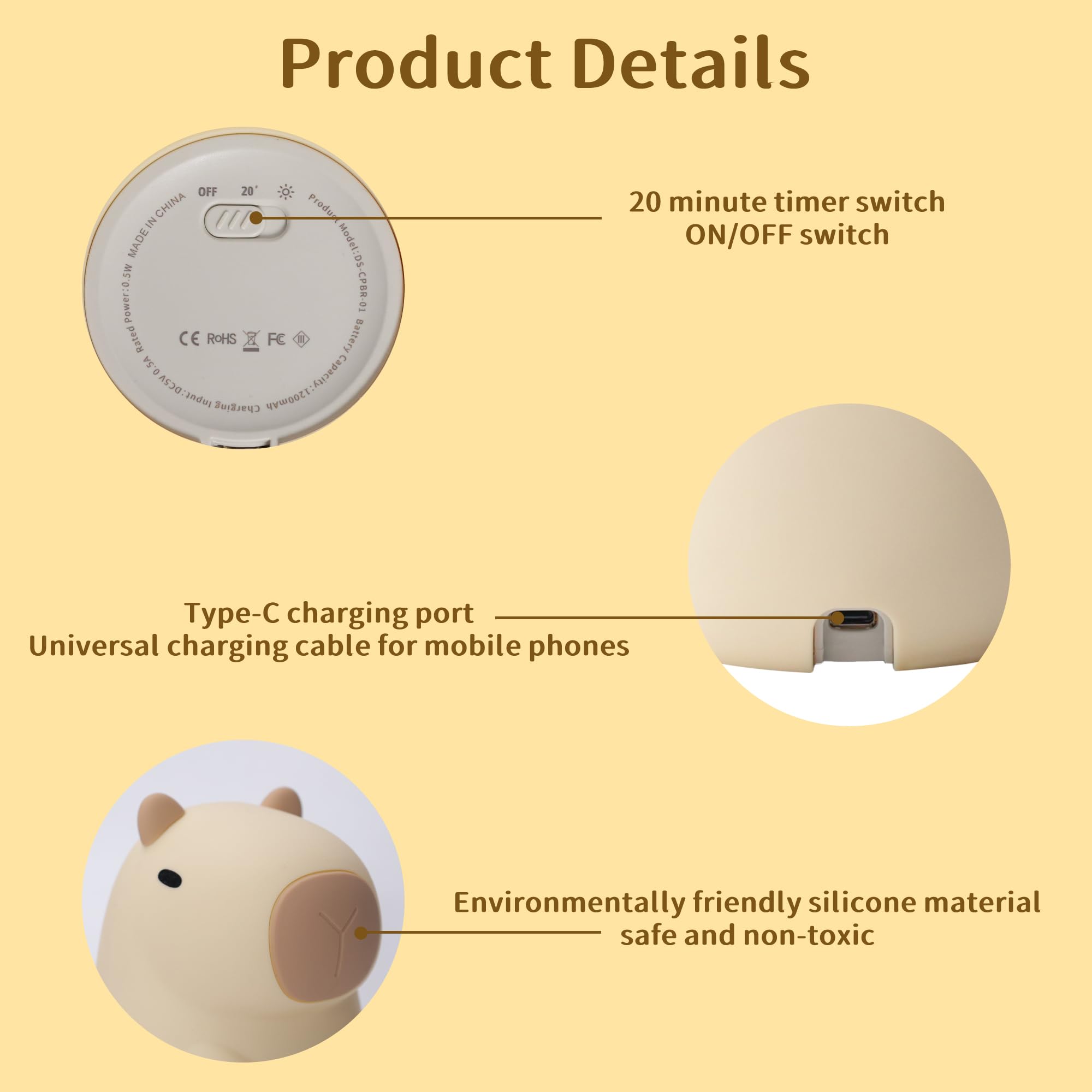nite Capybara Night Light  Cute Silicone Capybara Lamp For Kids  Soft Silicone Nursery Nightlight Usb Led Touch Lamp Bedroom Decor As Xmas Birthday Gifts For Boys Girls