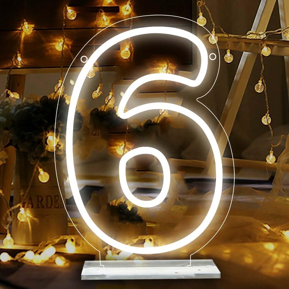 attneon Number 6 Neon Sign, LED Light Up 6 Numbers, Size 11.8x8.3 inches, Silicone Material, Model JTLD108
