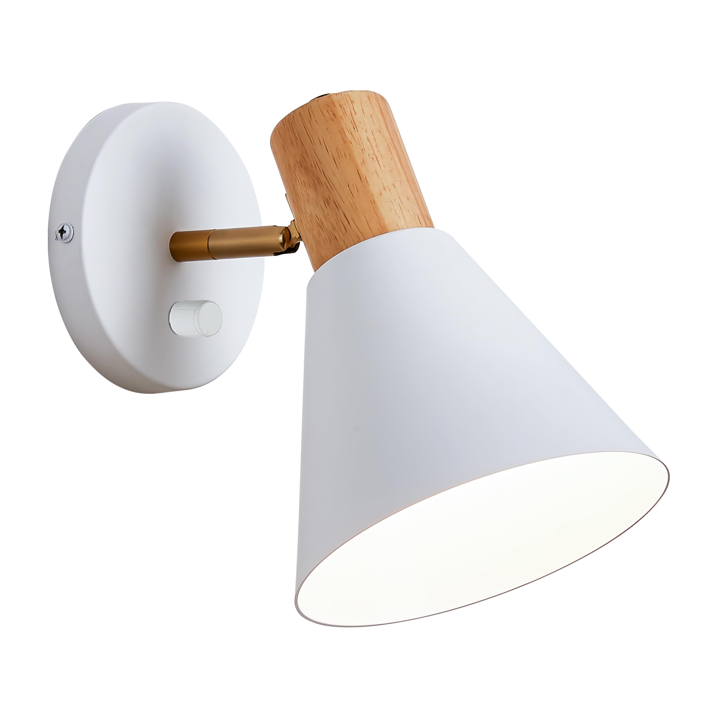 ClanKin Wall Sconces Lighting, White Wood Style Wall Sconce Reading Lamp, Adjustable Wall Light for Bedroom Hallway Living Room 