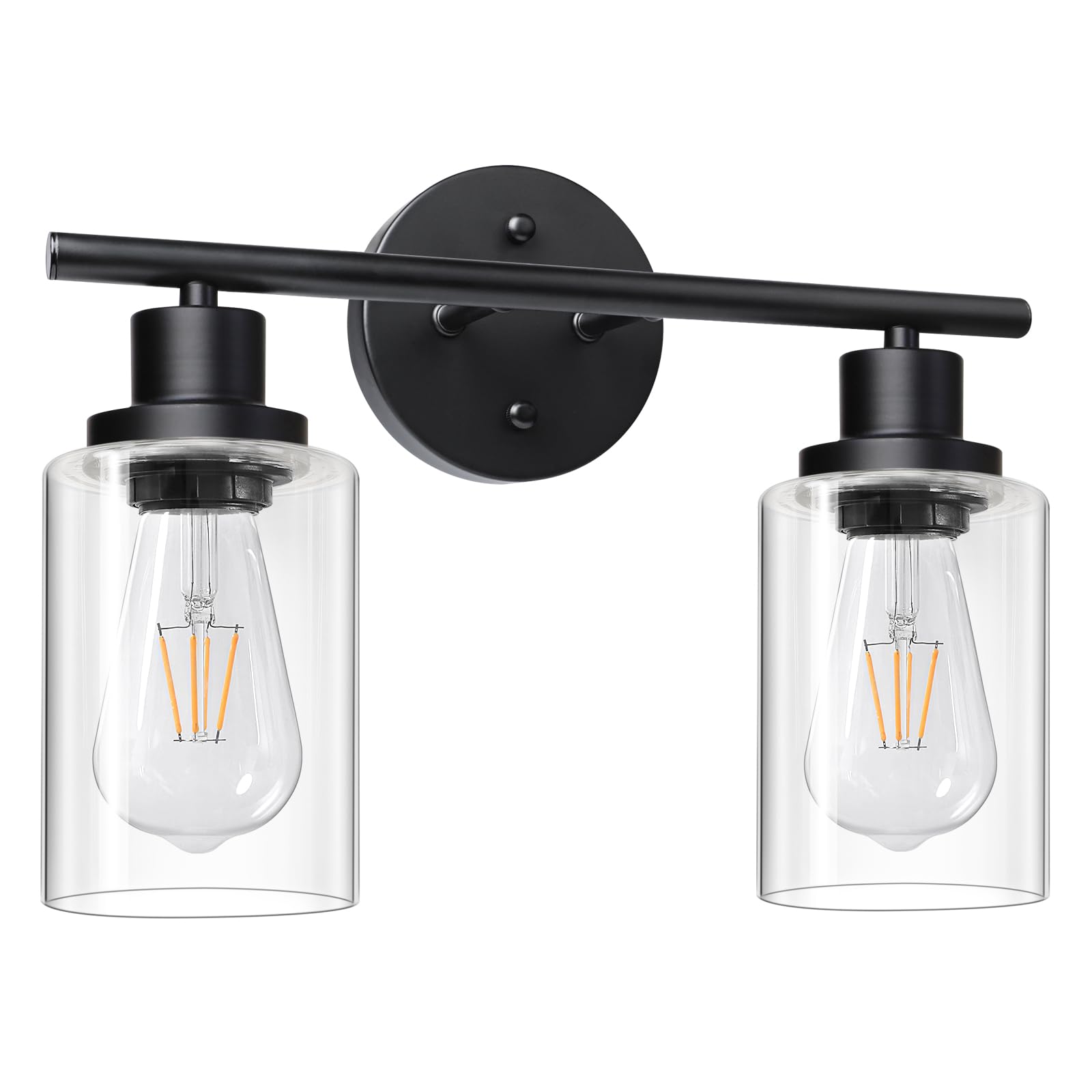 Unicozin 2 Light Vanity Lights, Black Wall Sconce Light With Clear Glass, Bathroom Light Fixtures, Wall Lights For Mirror, Livin