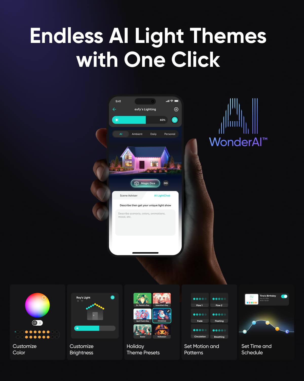 Eufy Permanent Outdoor Lights E22  150Ft With 90 Triple-Led Lights  Smart Rgbww  Daily And Holiday  Up To Ip67 Waterproof  Ai Lighting Themes For Halloween  Christmas  Links With Cameras  Black