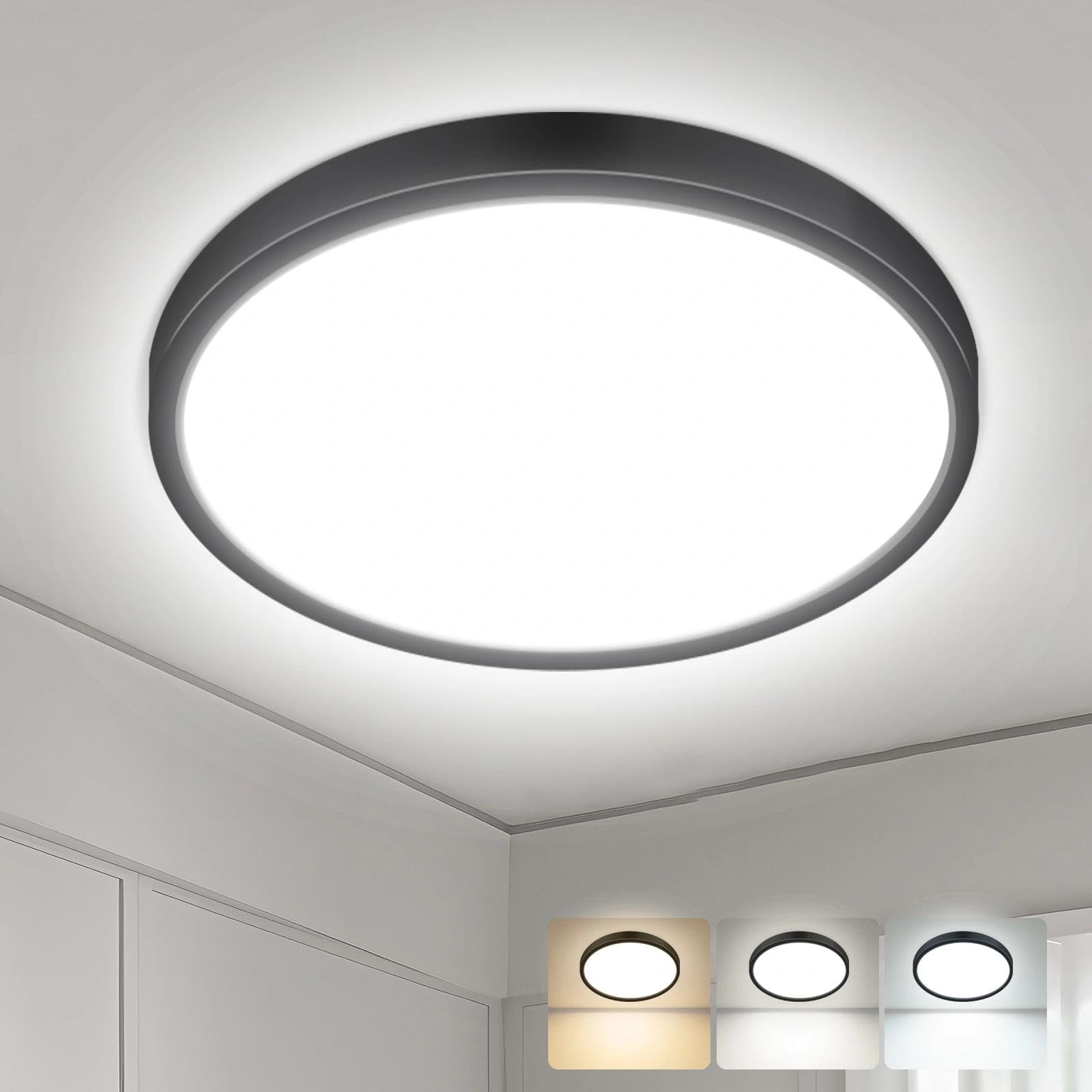 hepside 15.8INCH Big Dimmable Flush Mount Ceiling Light Fixture Black  3CCT 3000/4500/6000K Ceiling Lamp  36W 3600LM Super Bright Low Profile Light for Bedroom  Kitchen  Bathroom  Hallway