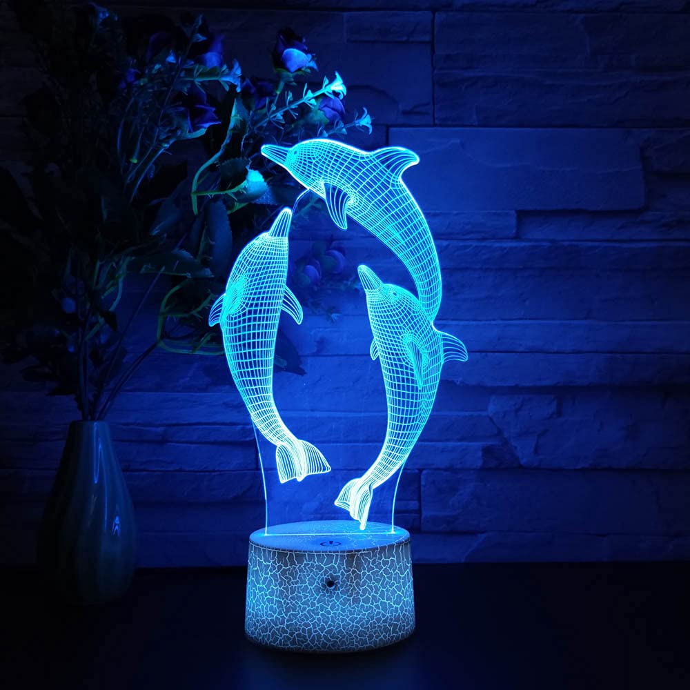 Glorivo Dolphin Night Light - 16 Colors Remote Control & Touch Dimmable 3D Lamp - Ideal Bedroom Decor & Gift for Kids