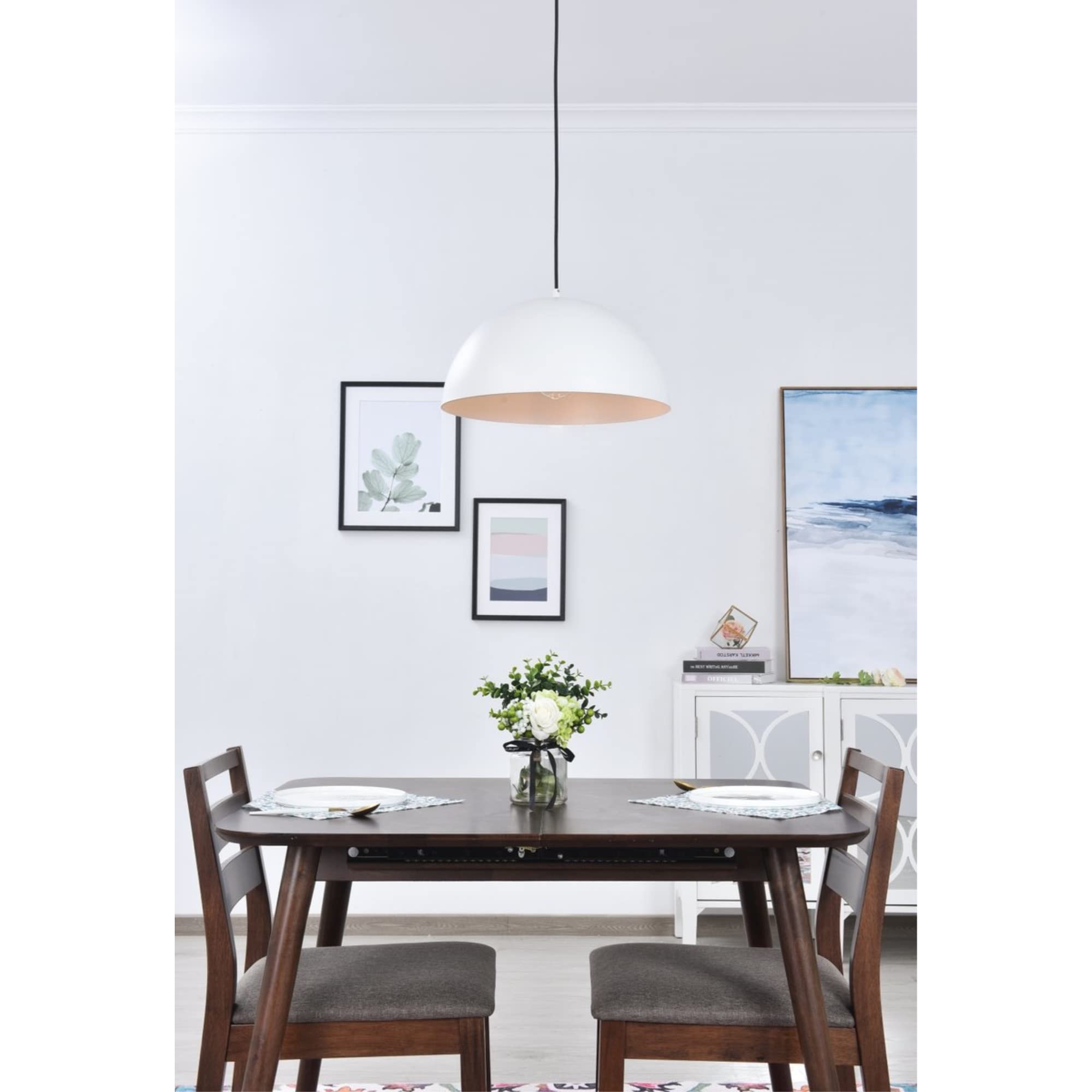 Living District Forte 1 Lt White Metal Pendant Light Fixture - Modern Home Decor