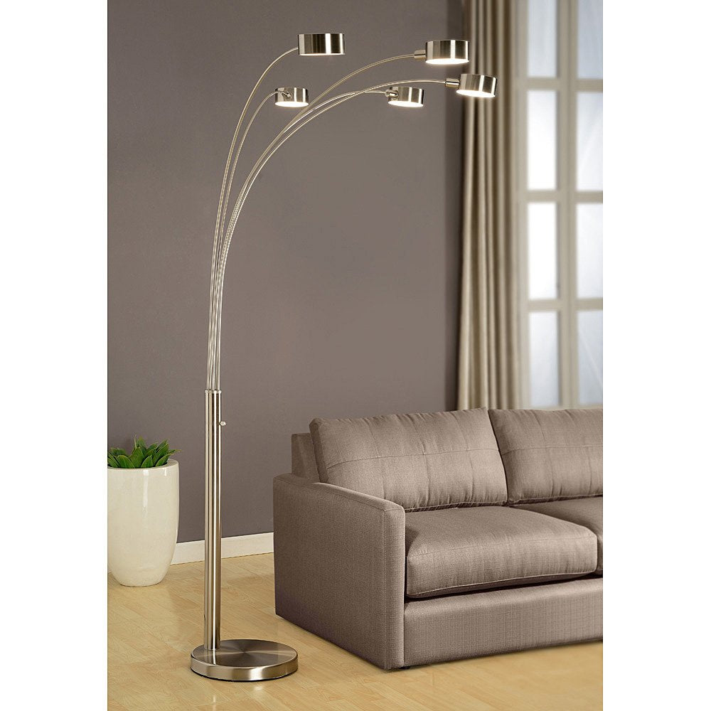Artiva USA 5 Arc Floor Lamp with Dimmer Switch, Brushed Steel, 360 Degree Rotatable Shades, Model A207901SN