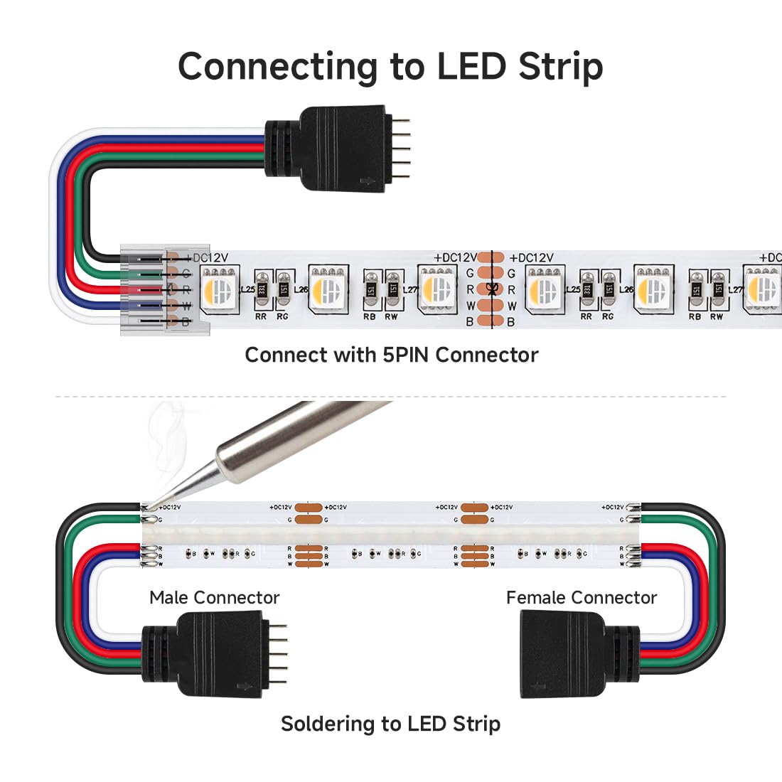 Btf-Lighting 10 Pairs 15Cm 5Pin Jst Sm Male/Female 24Awg Wire Cable Connector Plug For 5050Smd Fcob Rgbw Led Strip Light