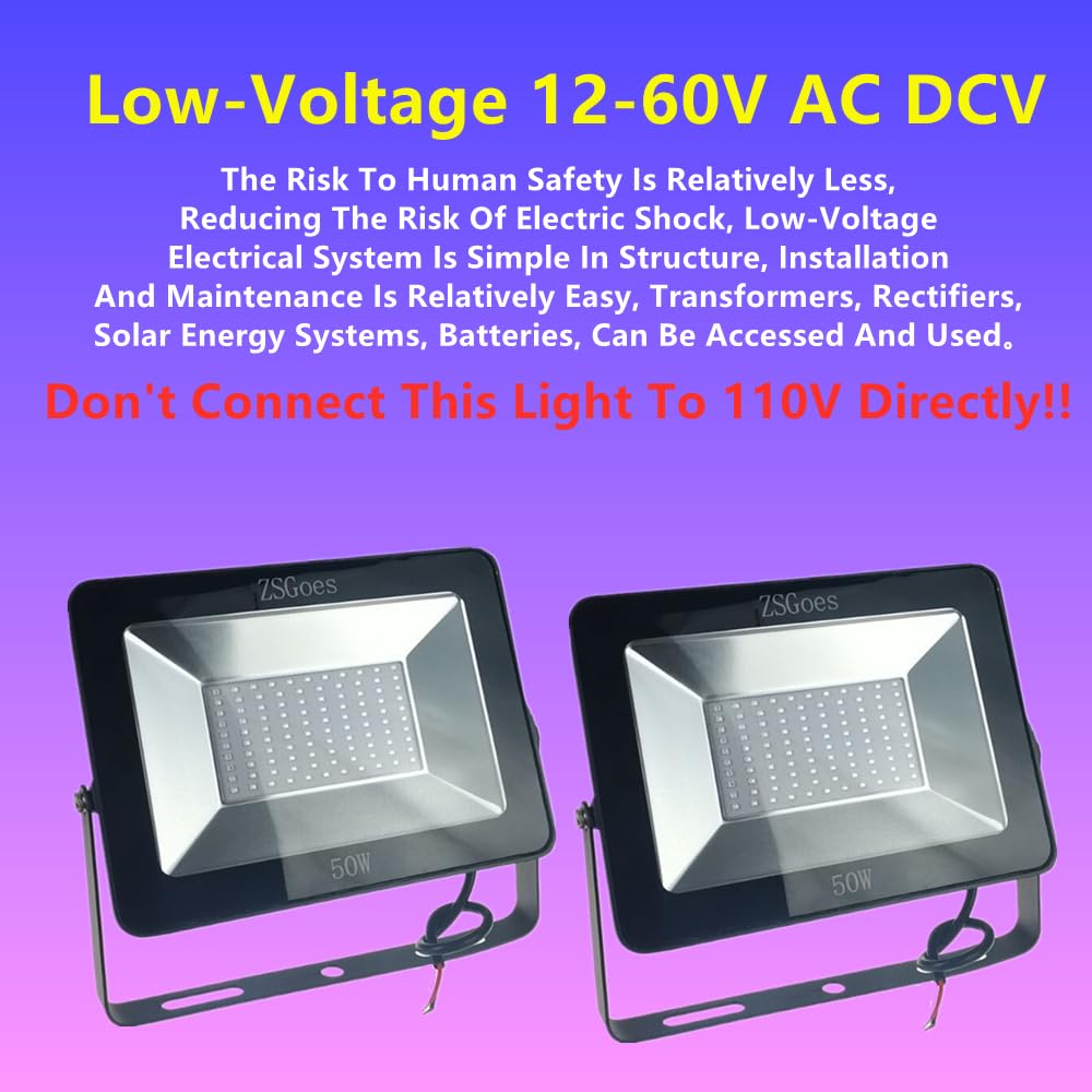 Zsgoes 2 Pack 50W Uv Ultraviolet Black Light 12V 24V 36V Low Voltage For Halloween Blacklight Party  Stage Lighting  Fluorescent Body discomfort-reducingt  Glow In The Dark  Fishing  Uv Glue Curing  Screen Printing