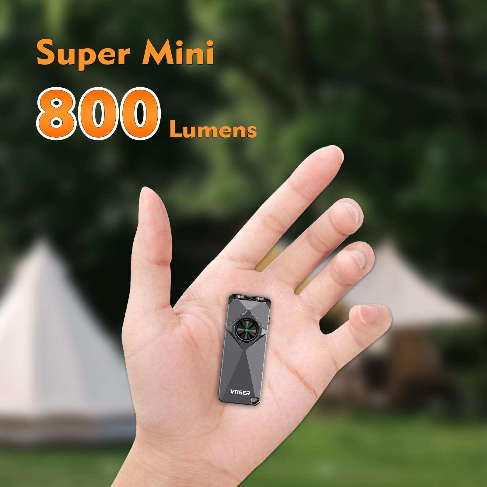 VTIGER K1 Mini Keychain Flashlight, 800 Lumens, USB Rechargeable, Gray, Compact LED Light for Everyday Carry and Camping