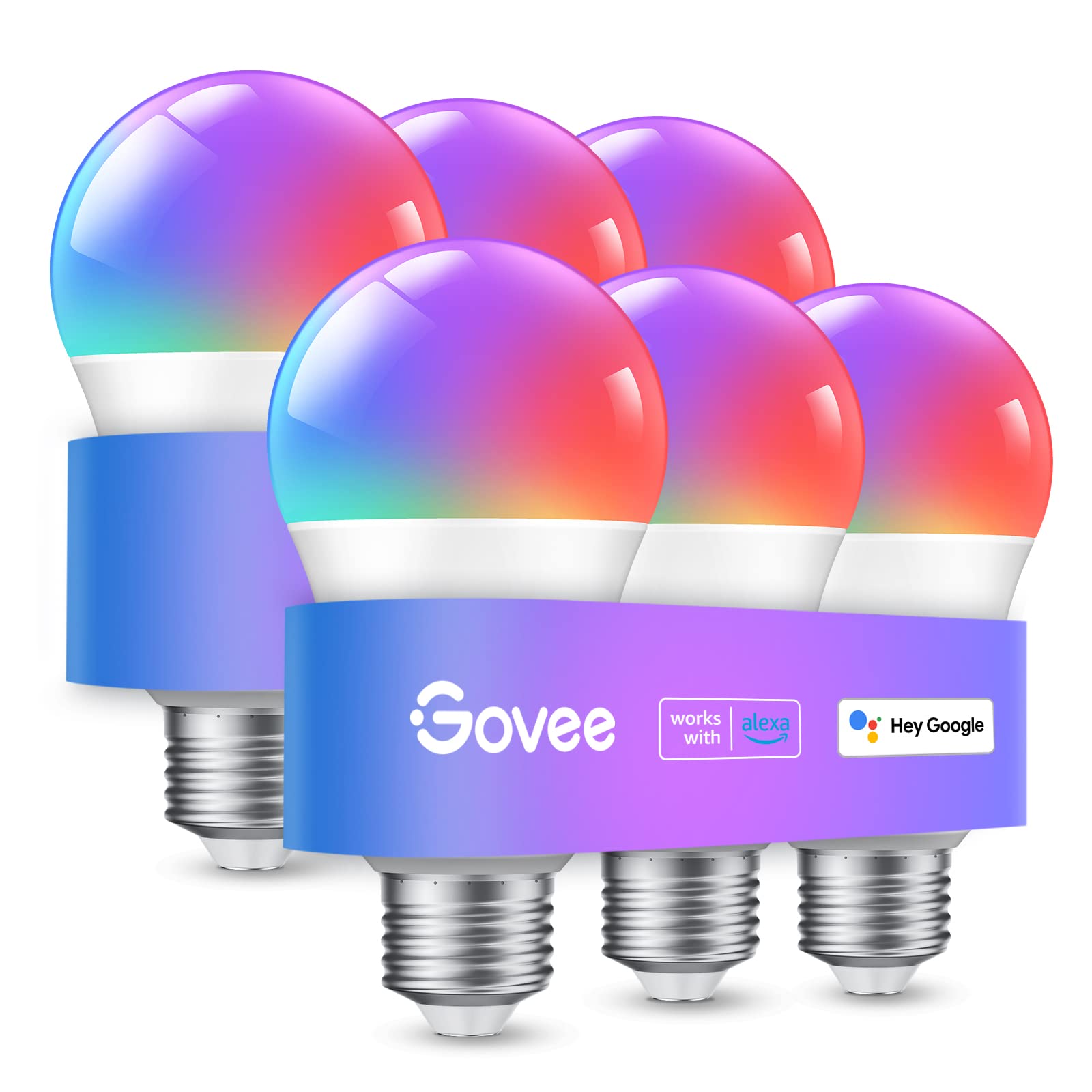 Govee Smart Light Bulbs, WiFi & Bluetooth Color Changing Light Bulbs, Music Sync, 16 Million DIY Colors RGBWW Color Lights Bulb, Work with Alexa, Google Assistant Home App, 800 Lumen, 6 Pack