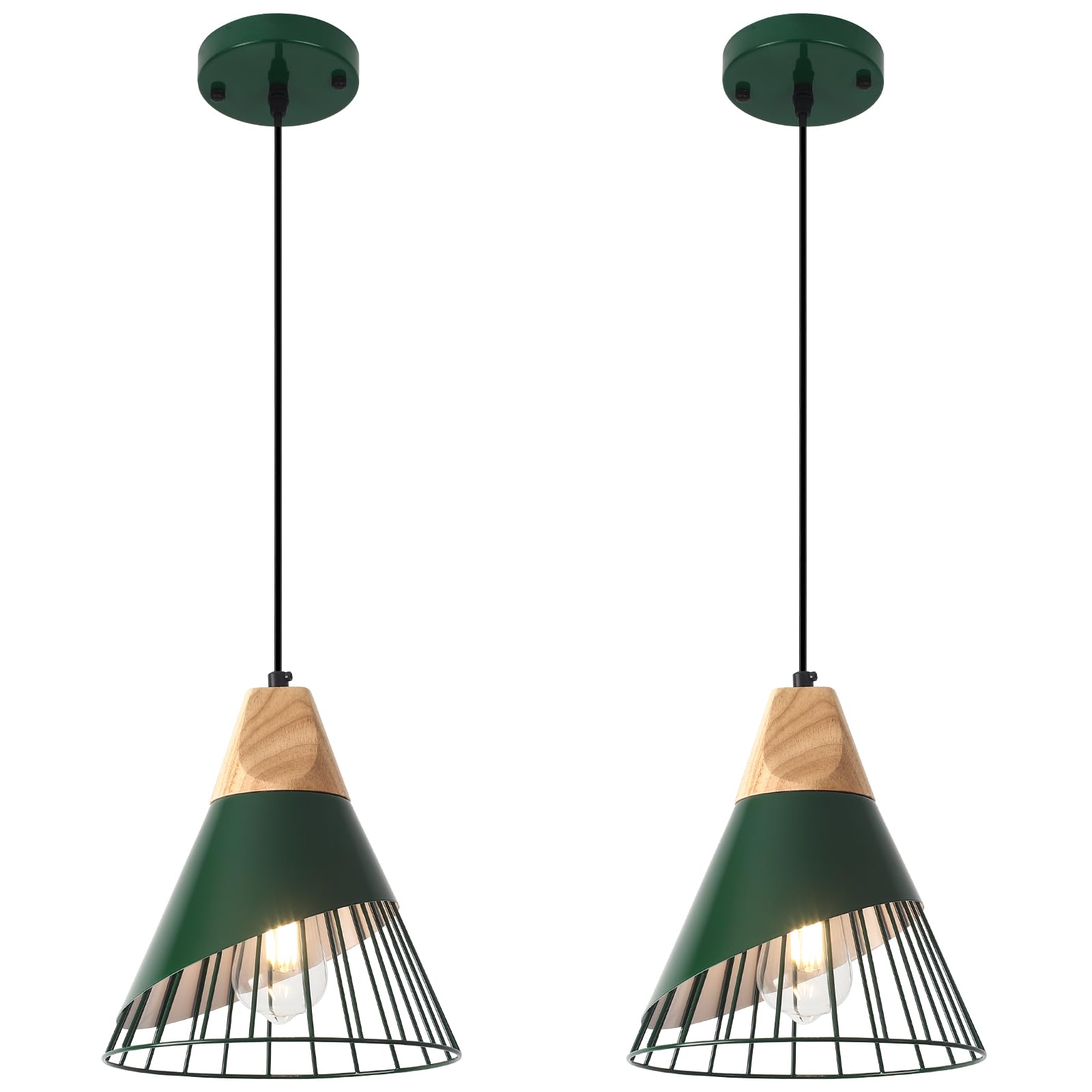 SESIMENT Farmhouse Pendant Light 9.4ines, 2 Packs- Green Industrial Kitchen Pendant Lights for Kitchen Island, Bar, Bedroom, Off