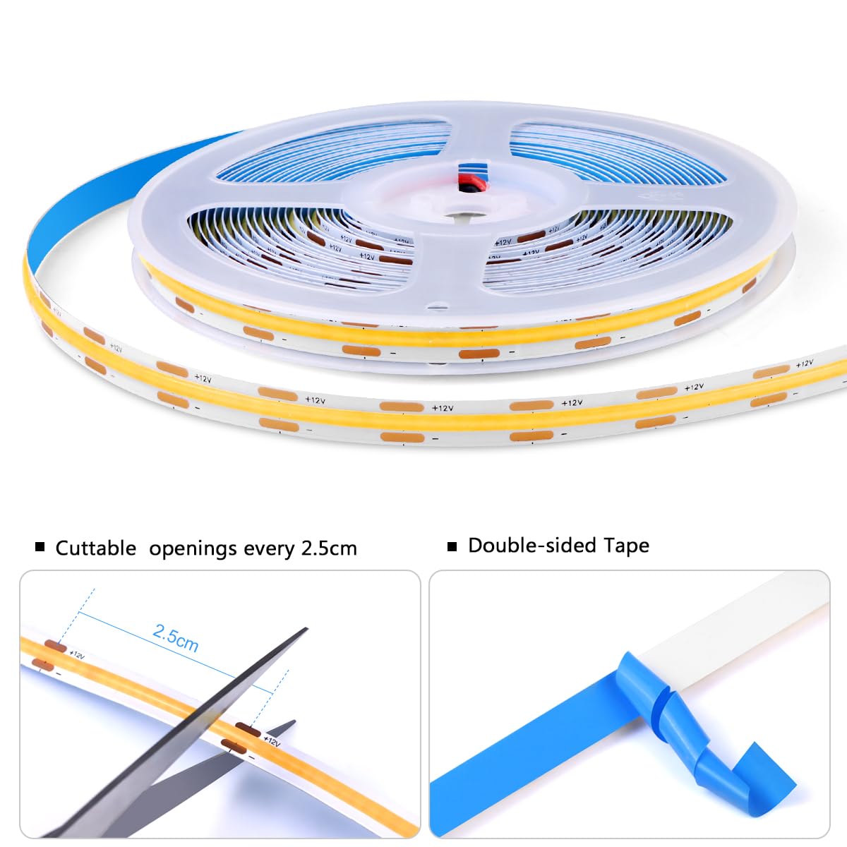 tlinkosta Cabinet Light COB LED Strip - Dimmable Touch Control, 6.6ft, White Light, 6-in-1 for Display Cabinets & Shelves