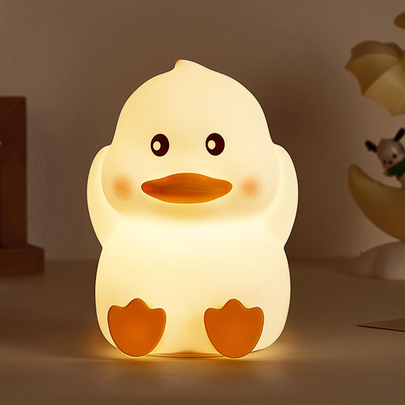 Coutundy Cute Duck Lamps, 7 Colors Dimmable Duck Light for Kids Baby Nursery, Silicone Animal LED Rechargeable Baby Night Lamp S