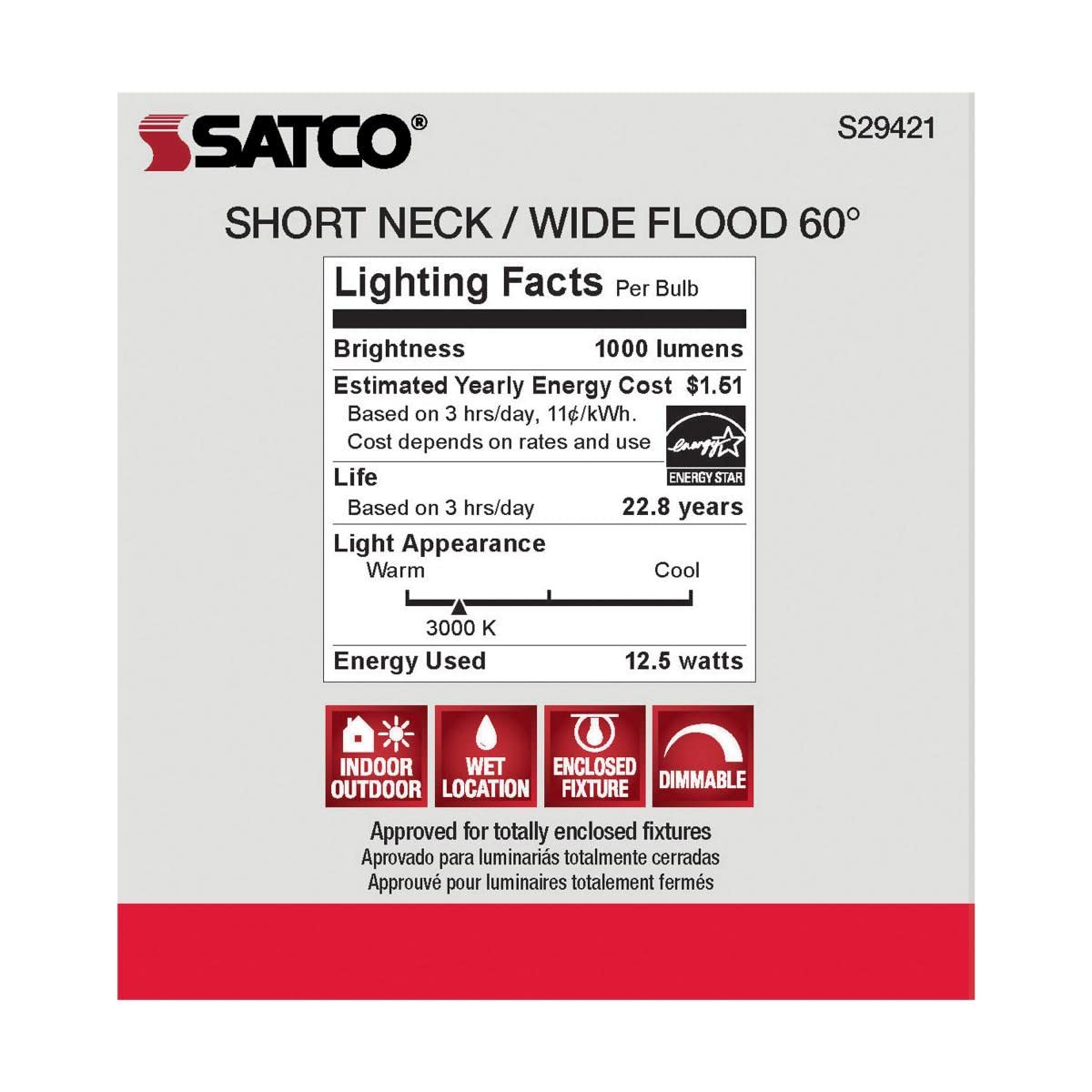 Satco LED Bulb PAR30 13W 3000K Copper Short Dimmable 6 Count Pack