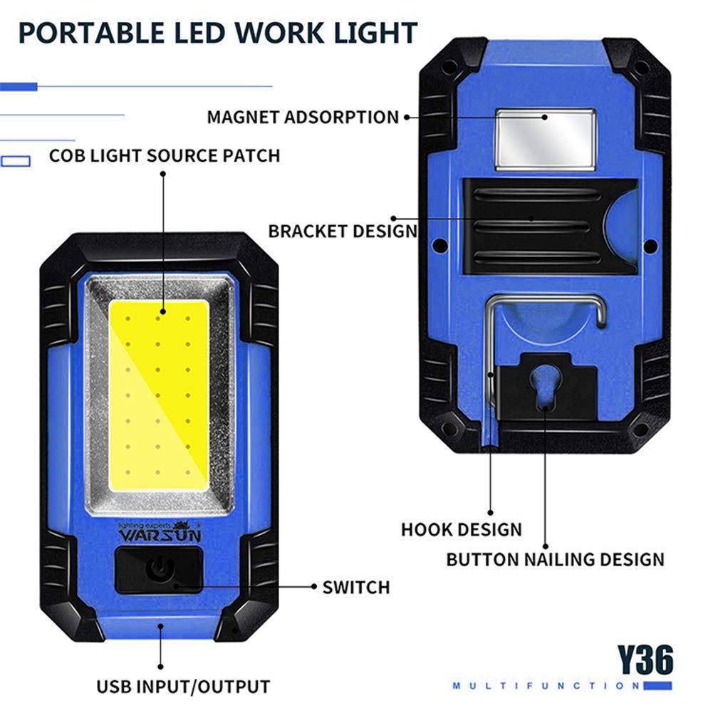 WARSUN 2PC LED Work Lights Rechargeable 30W 1200 Lumens Portable Magnetic Blue, Model Y36, 17 inches