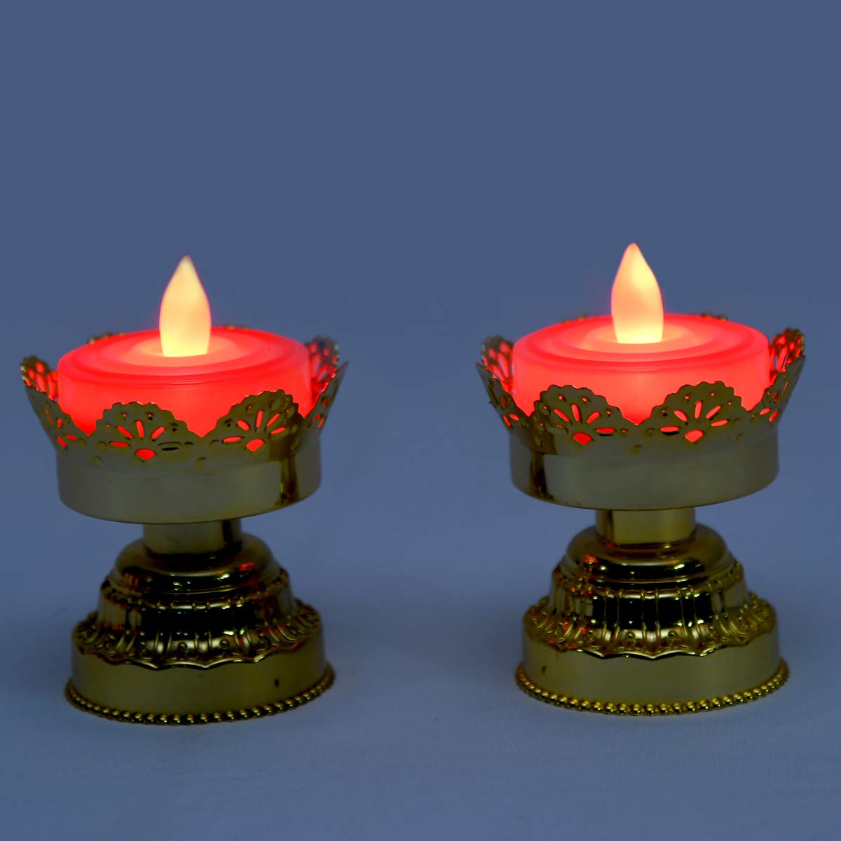 HomeFast Elevate Your Celebrations with Opulent Elegance Battery Operated Red & Gold LED Bulb Lights Diya for Weddings and Speci