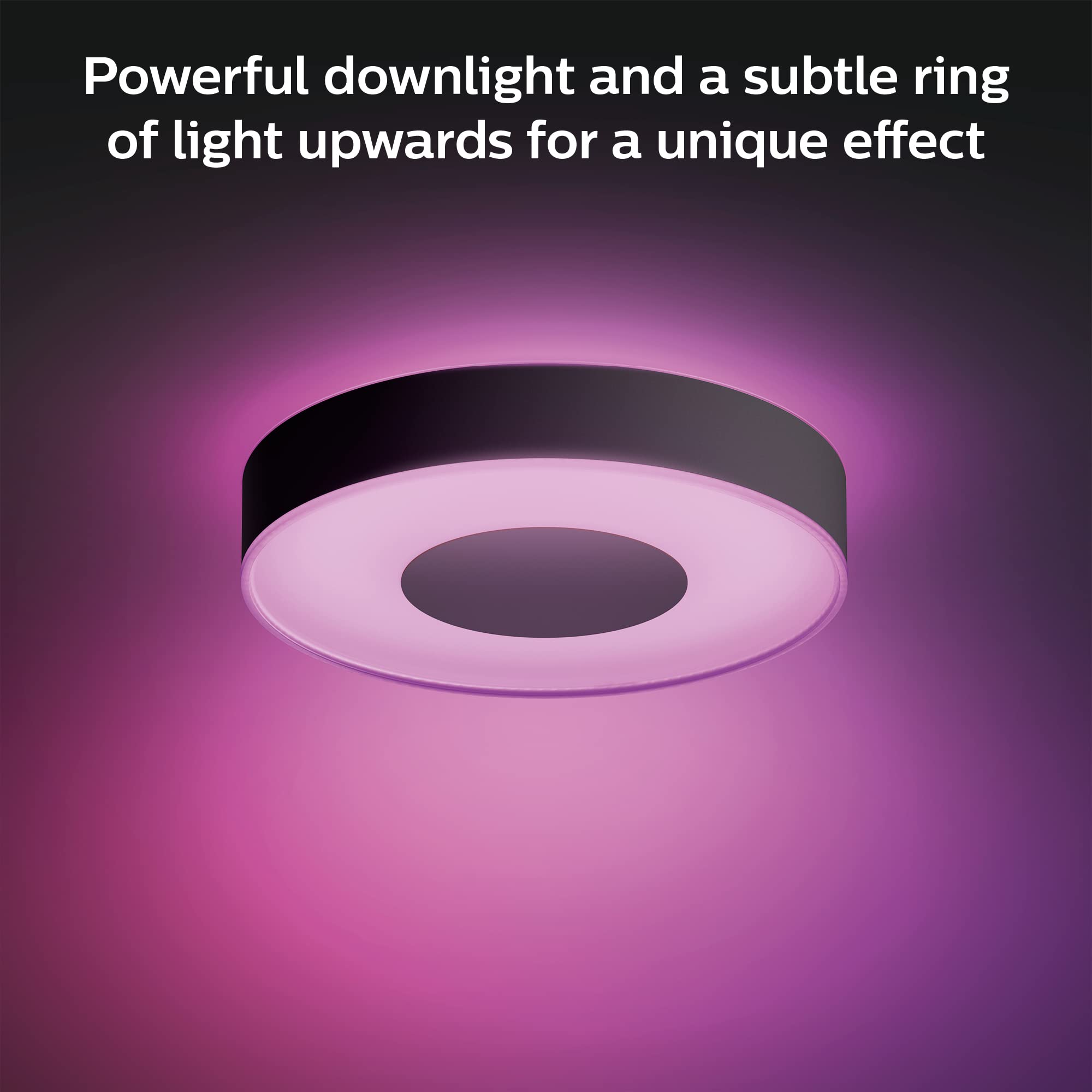 Philips Hue Infuse Medium Ceiling Lamp - Smart LED Light, Color-Changing, Black, Model 579847, Compatible with Alexa & Google Assistant