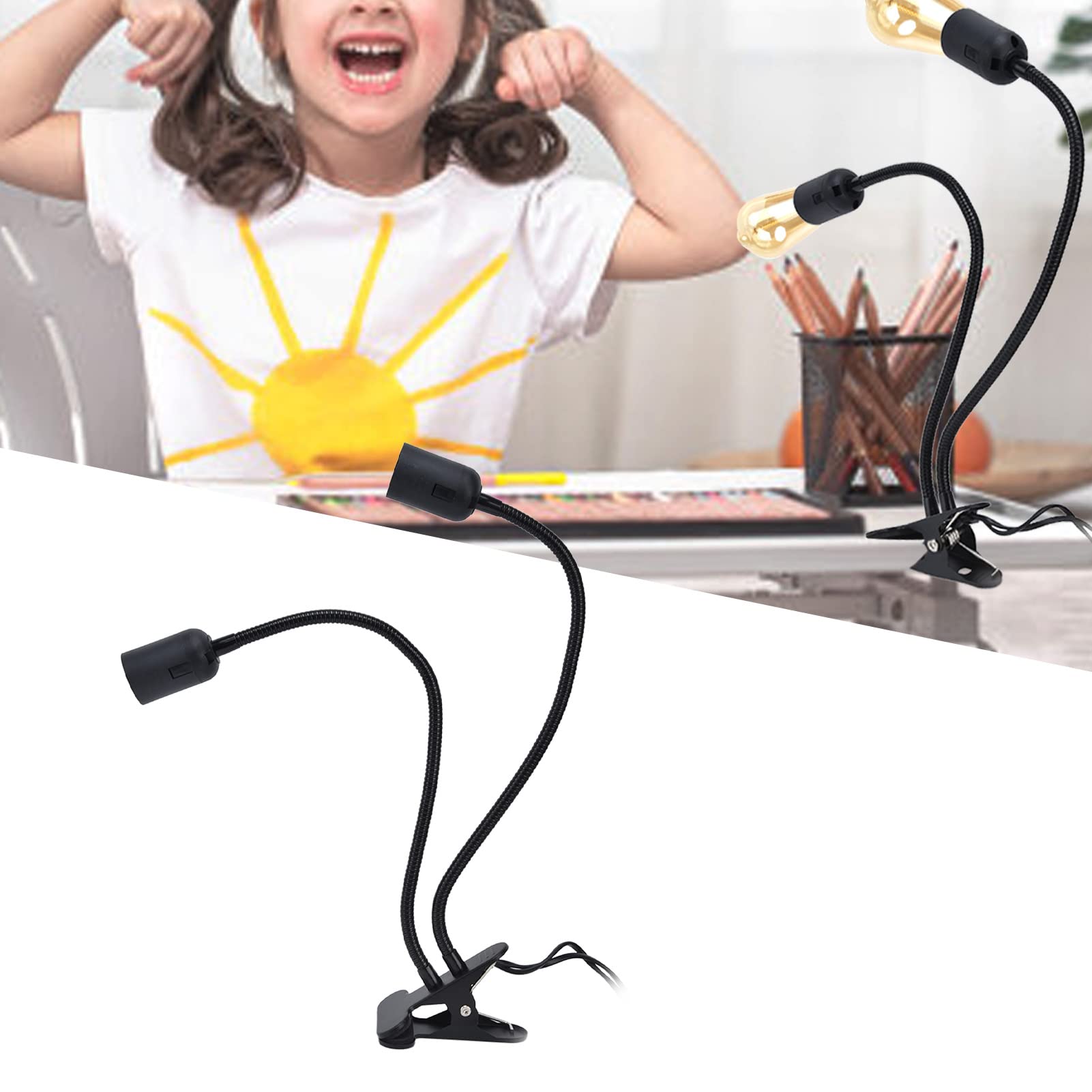 Luqeeg Clip Desk Lamp with E26/E27 Socket, 360° Adjustable Clamp Light, On/Off Switch for Headboard, Study, and Work