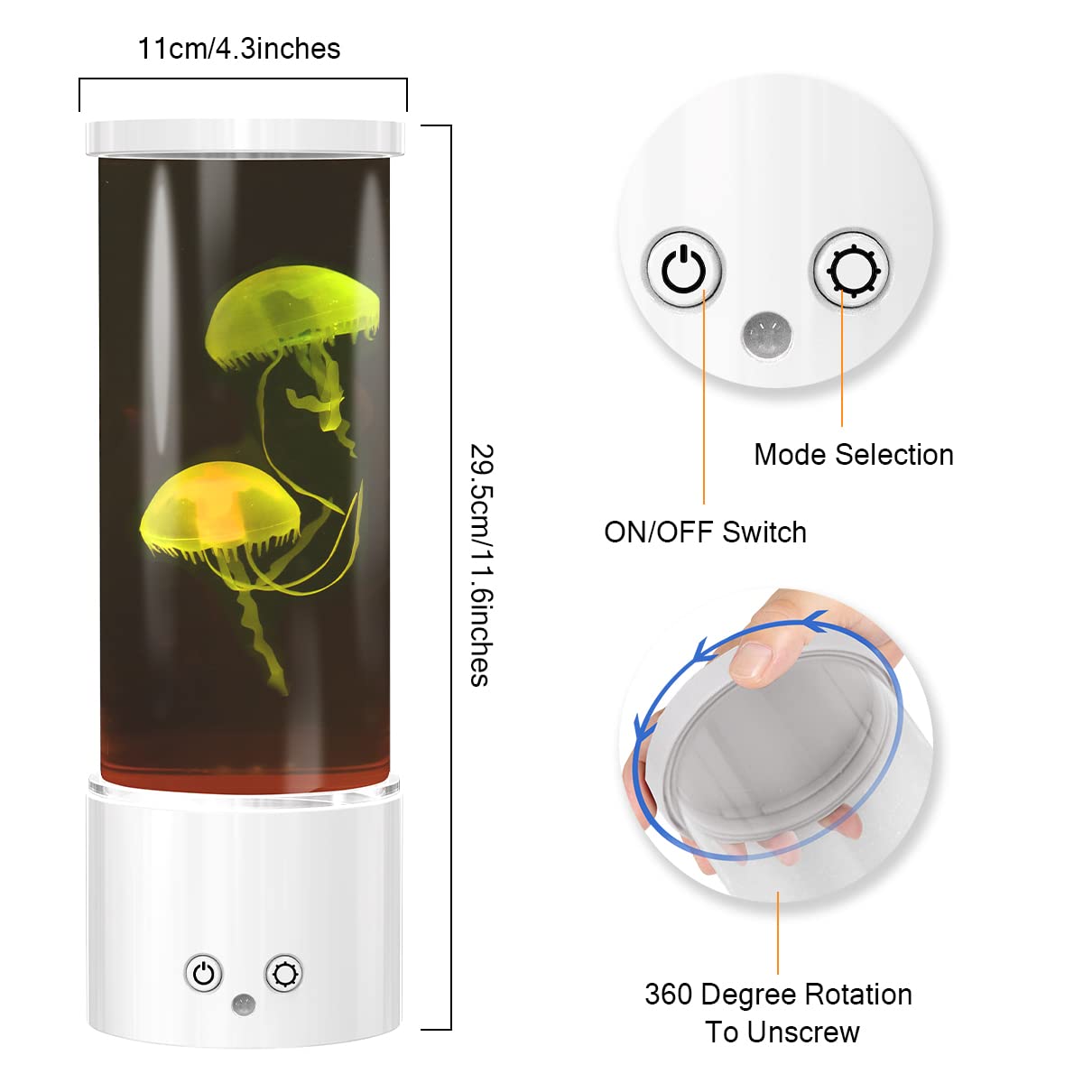 KIKILIVE Jellyfish Lamp - LED Aquarium Night Light, 11.6" Tall, Remote Control, 17 Color Changing, White, Model 21081602