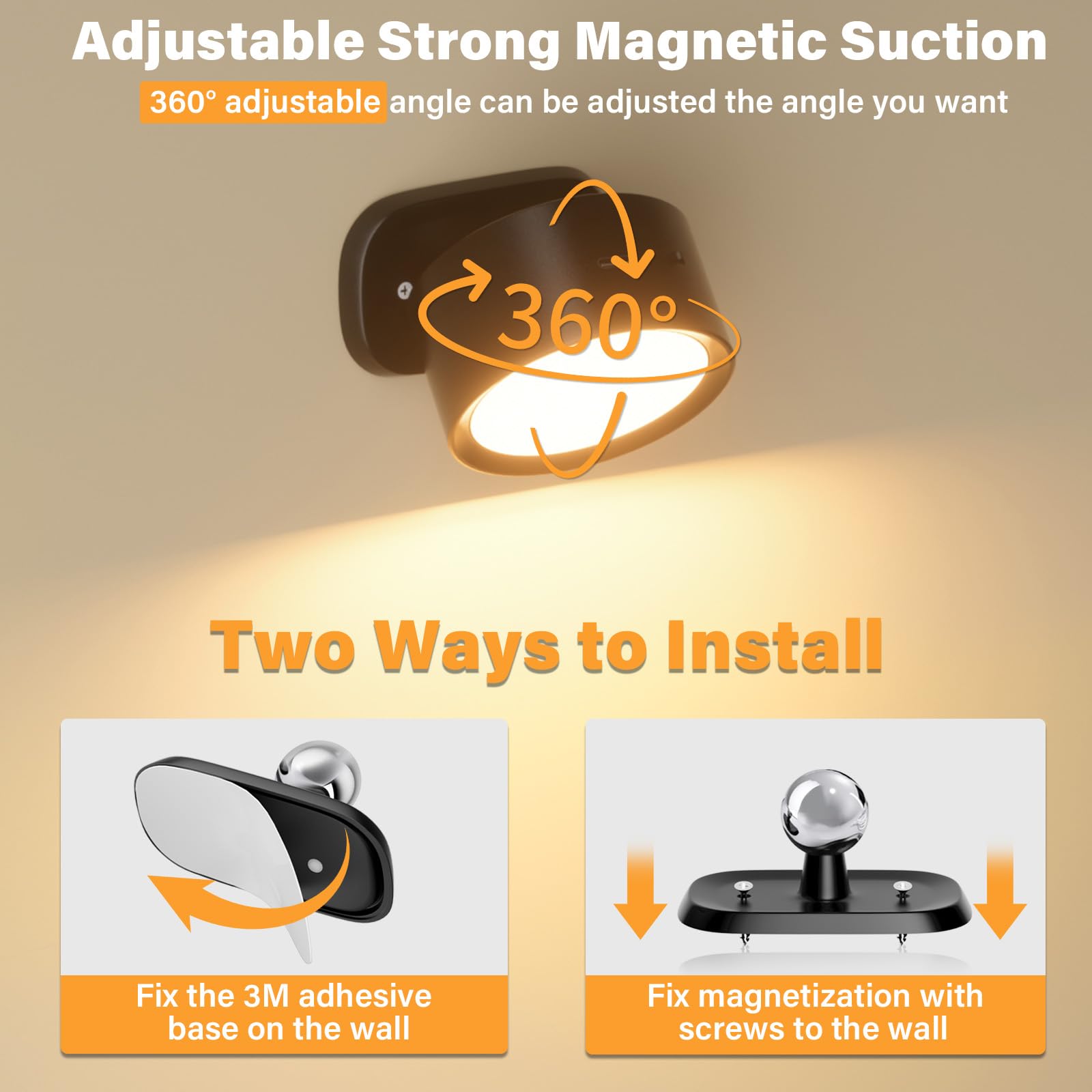 Led Wall Mounted Lights,Rechargeable Battery Operated Wall Sconce With Remote,3 Color Temperatures & Dimmable Magnetic 360 Rotat