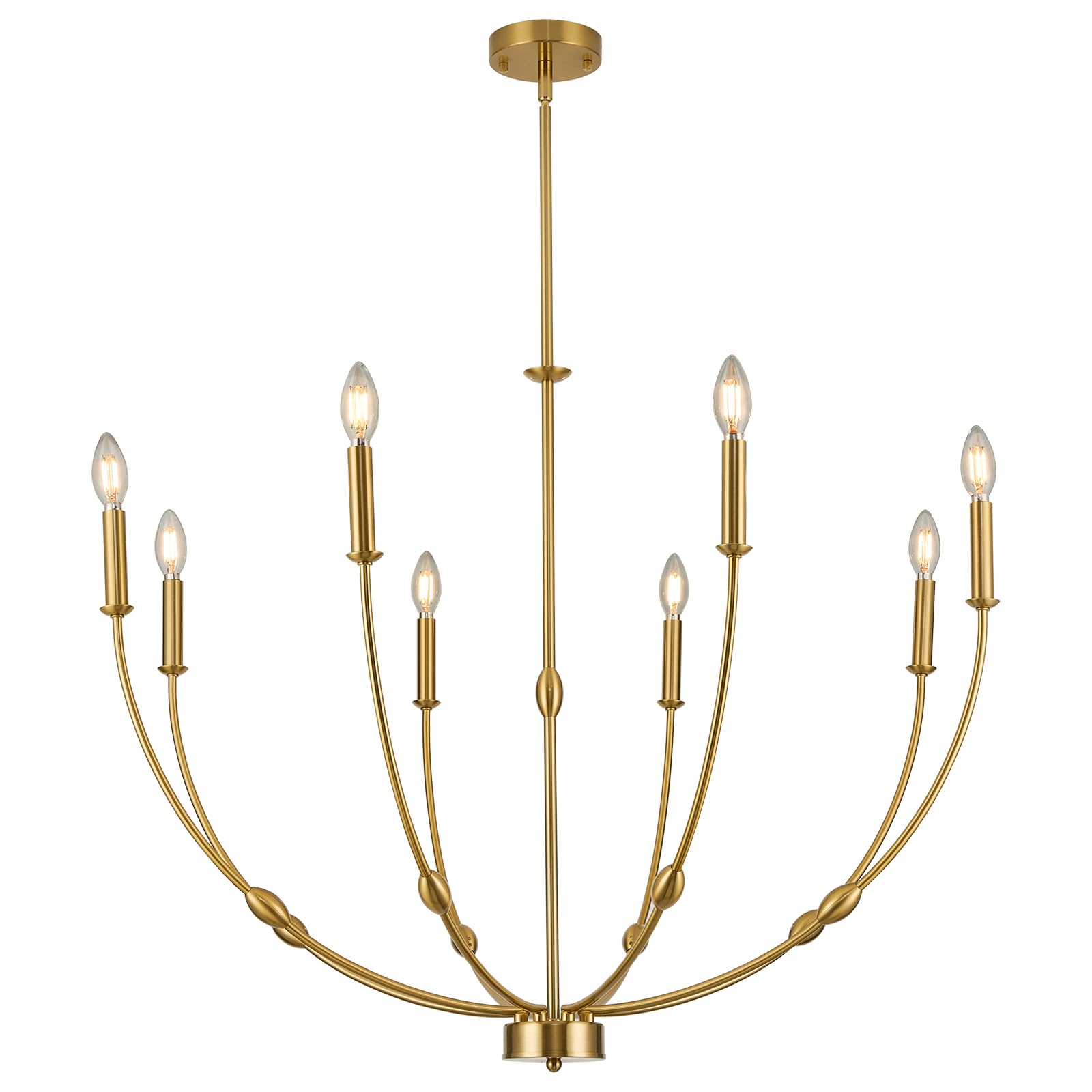 Acaner 8-Light Modern Gold Candle Chandeliers, 35 Inch Large Brass Chandelier For Dining Room, High Ceiling Pendant Light Fixtur