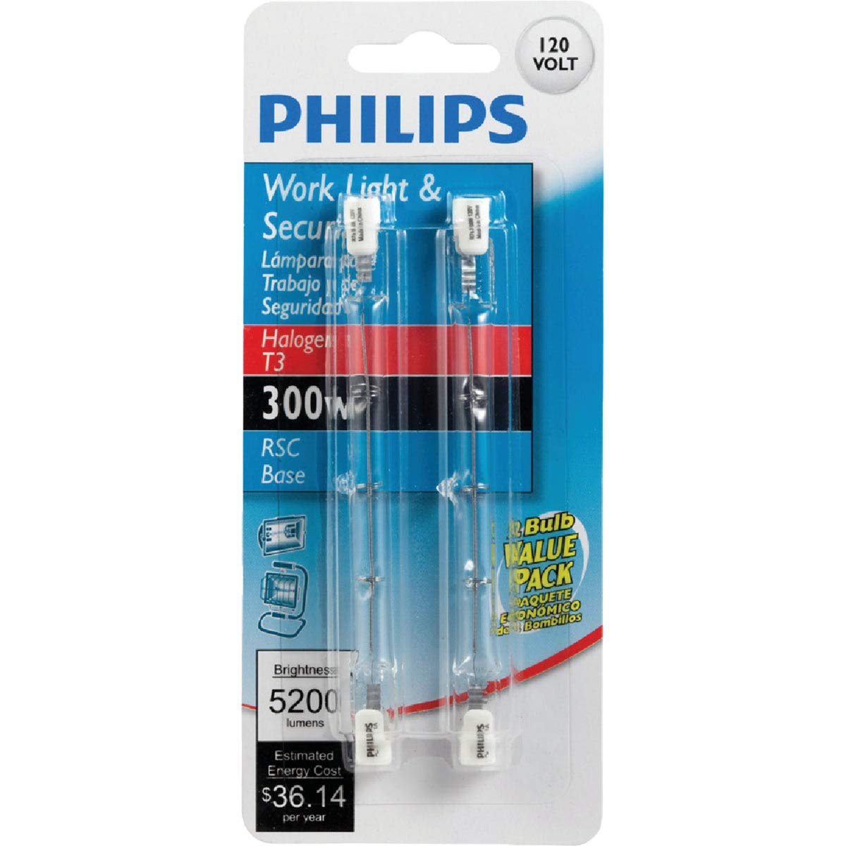Ge 97673 300-Watt 5950-Lumen Specialty T2.5 Halogen Light Bulb, Clear, 2-Pack