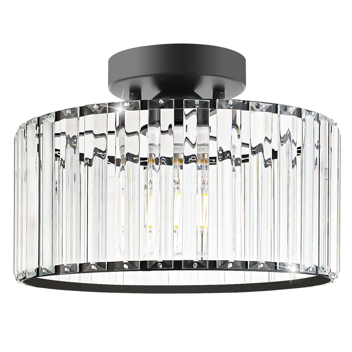 Crystal Ceiling Light Fixture, Modern Semi Flush Mount Ceiling Light, Black Close To Ceiling Light Fixtures, Crystal Chandelier 