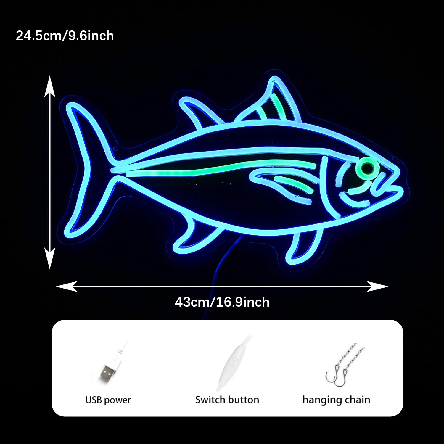 GNVETZLL Tuna Neon Sign - Dimmable LED Wall Decor - Blue Green - 16.9inx9.6in - Ideal for Bedroom, Living Room, Restaurant, Office